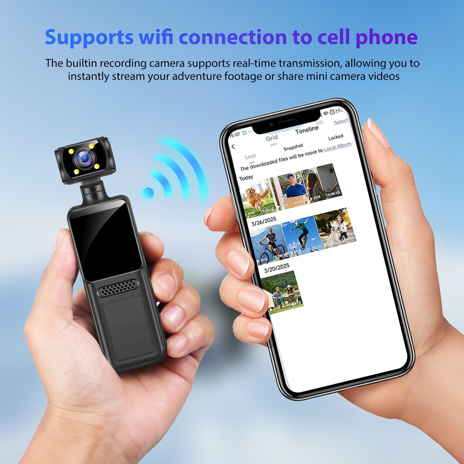 Lurrose Mini Kamera Sportowa z Klipsem Wodoodporna i Odporna Wstrząsy z Nocnym Widzeniem Łącznością Wifi i Przenośny Rejestrator Audio-wideo Do Pracy Podróży i Aktywności Świeżym Powietrzu