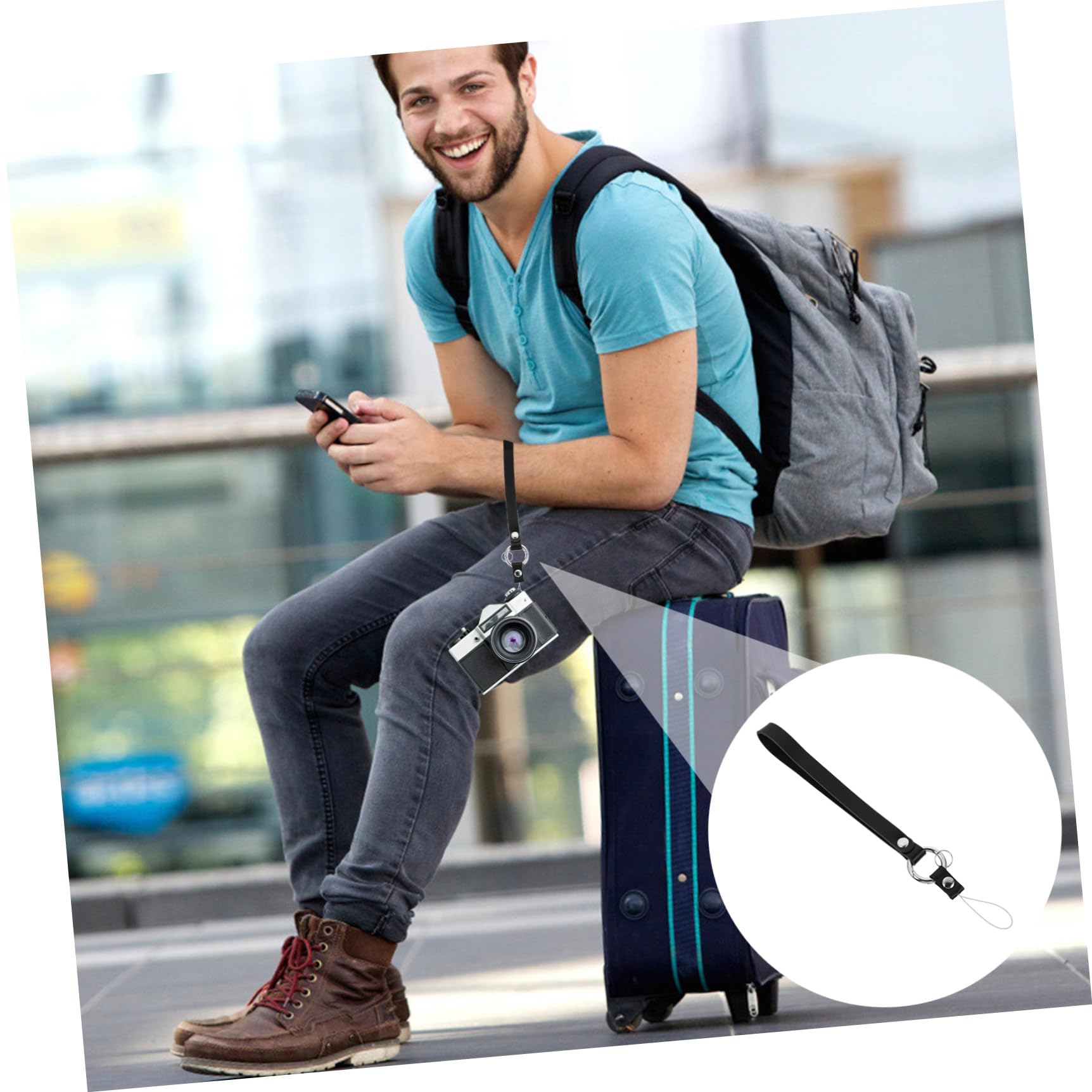 Gadpiparty Handgelenkschlaufe mit Ring, 1 Stück, Leder, Schwarz, Abnehmbar