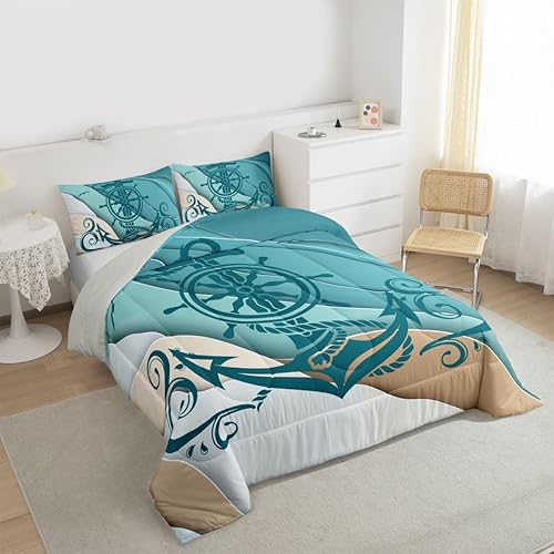 Miniatura 4 de Erosebridal Juego de edredón costero oceánico, juego de edredón de ancla náutica, juego de ropa de cama tamaño individual, juego de ropa de cama con