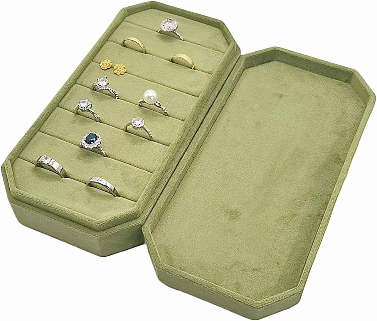 Velvet Ring Organizer Box - Ring Jewelry Box for Rings Earring, Jewelry Tray Rings holder Display Case for Girl Women (8.07"x4.13"x2.16") -PRB024-Green