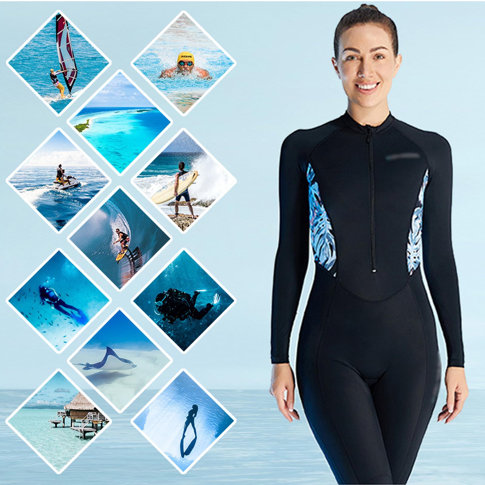 Cremallera Frontal Piel De Buceo Traje De Baño De Cuerpo Completo Traje De Buceo Transpirable De Secado Rápido Protección UV para Mujeres