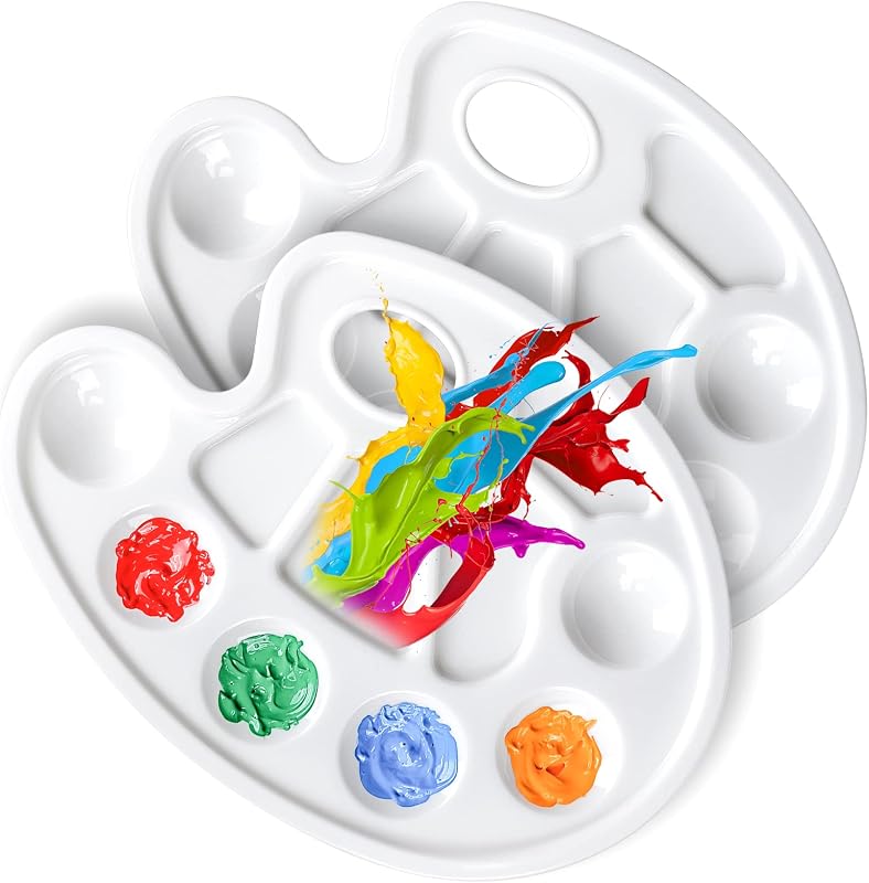 FANDAMEI Paleta de Pintura, Paleta de Bandejas de Pintura, Bandejas de Pintura Ovaladas, 2 Piezas | Suministros de pintura para niños y adultos, bandeja de paleta de pintura de plástico, paletas de pintura para estudiantes o pintura o proyecto de arte escolar