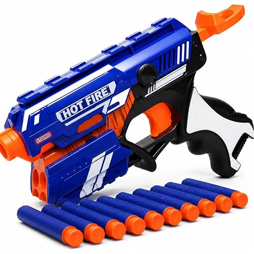 Storio Blaze Storm Hot Fire Soft Bullet Gun Toy With 10 Safe Soft Foam Bullets, Fun Target Shooting Battle Fight Game For Kids Boys (Blaze Storm- Hot Fire),Multicolor
