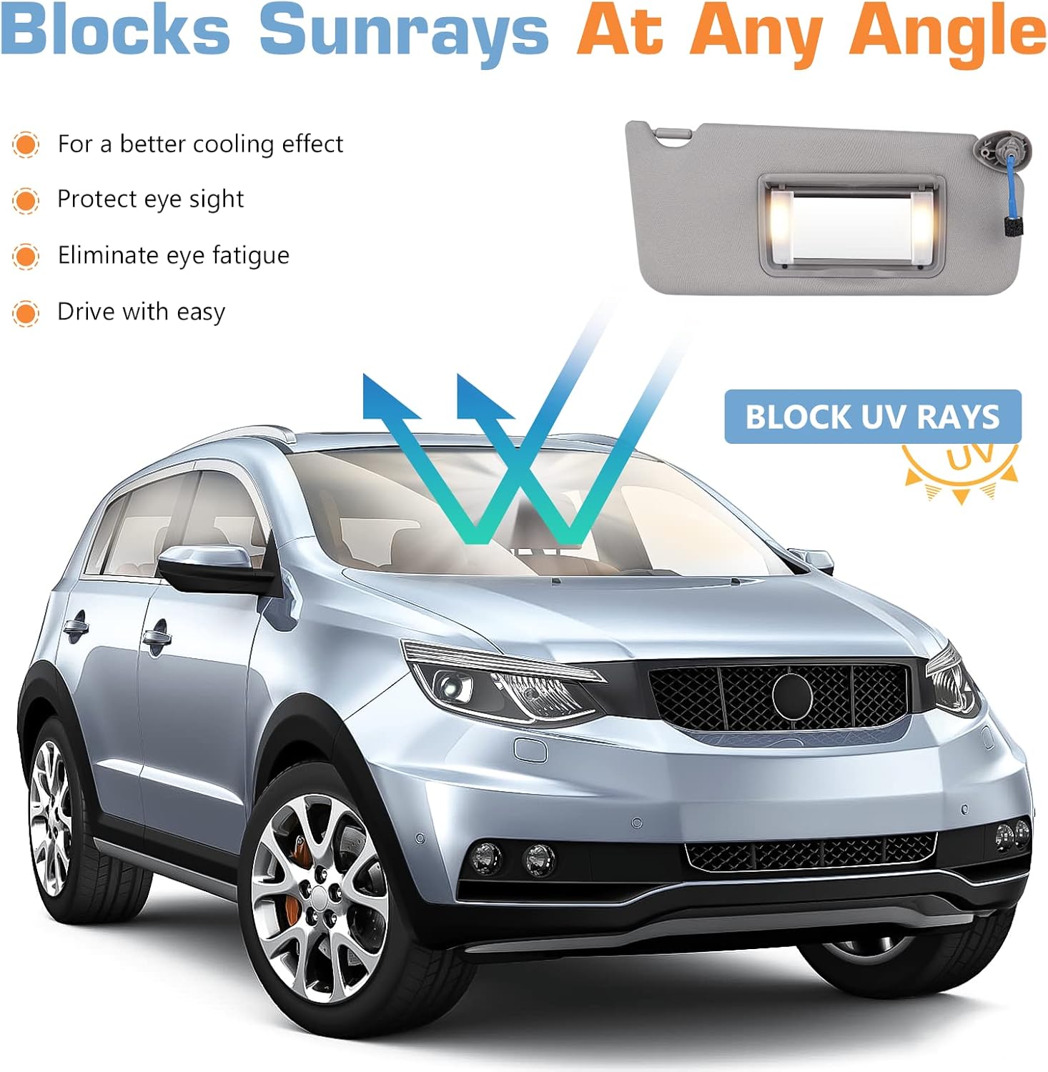 Sunvisor Passenger Side for Honda Accord 2008-2017, Right Side Sun Visor with Light Mirror，Replacement 83230-TA0-A91ZA, Grey