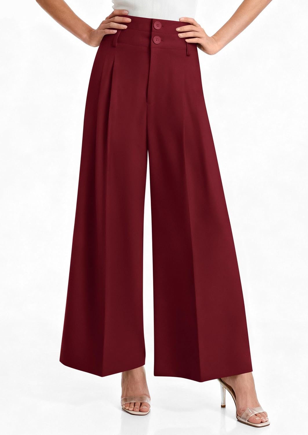 PRETTYGARDEN Womens Spring Wide Leg Palazzo Pants 2026 Trendy Loose Button High Waist Pleated Work Business Casual Trousers - Image 2