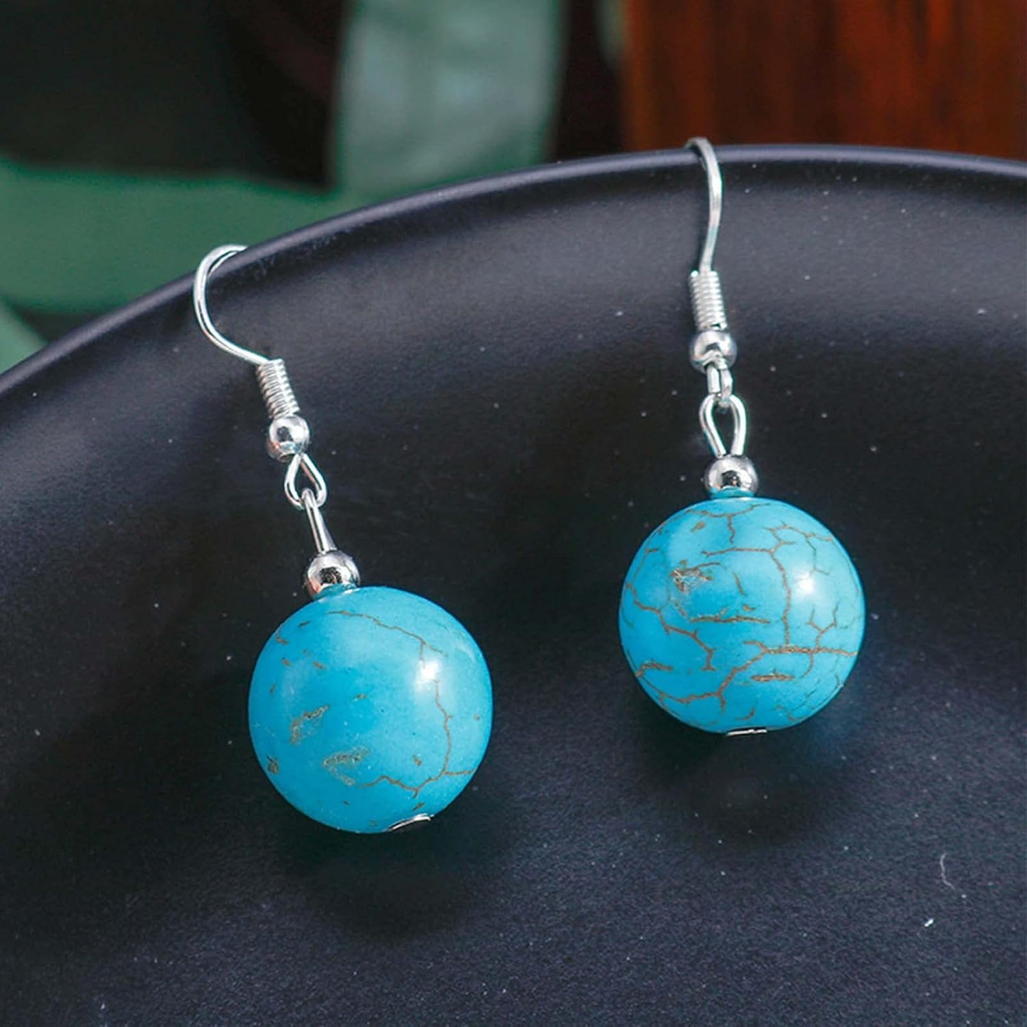 YienDoo Boho Turquoise Heart Drop Dangle Earrings Vintage Western Ethnic Turquoise Stone Hook Earrings Statement Big Love Heart Earrings Jewelry for Women - Image 6