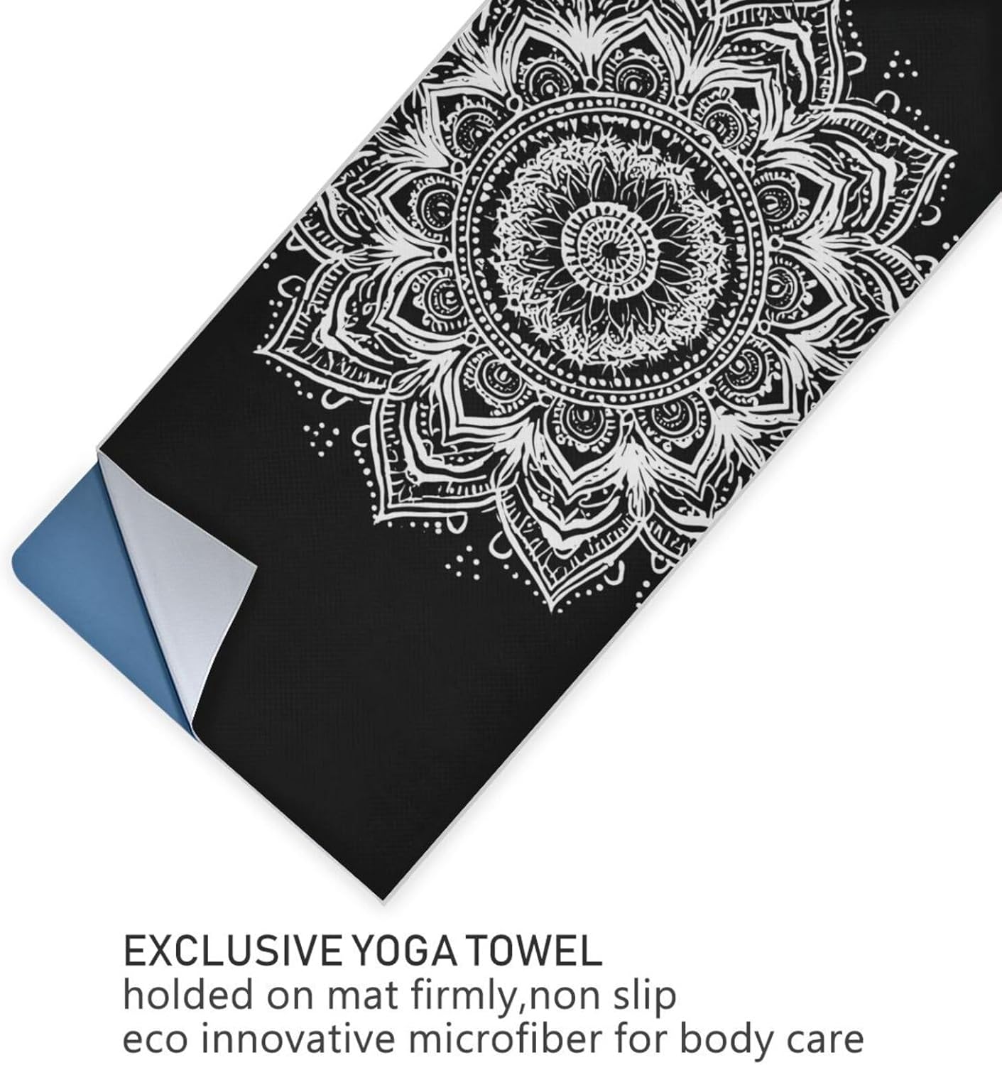 Mandala White Yoga Mat Towel with Silicone Grip Dot – 73"x27" Non-Slip Sweat Absorbent Microfiber Yoga Towel for Home Gym Studio