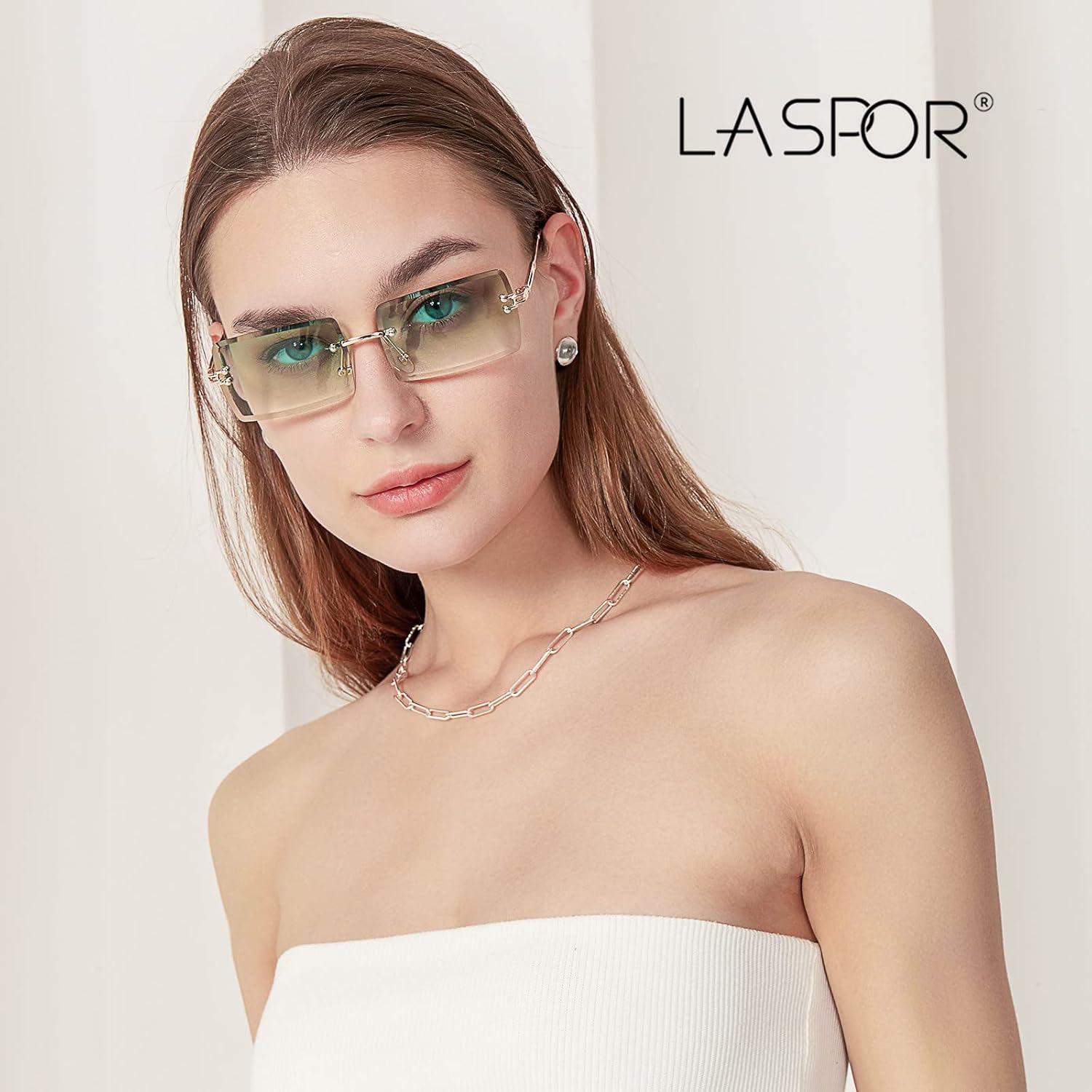 LASPOR Silver Rimless Sunglasses Rectangle for Men and Women 90s 2000s Retro Vintage Square Frameless Tinted Glasses Shades - Image 5