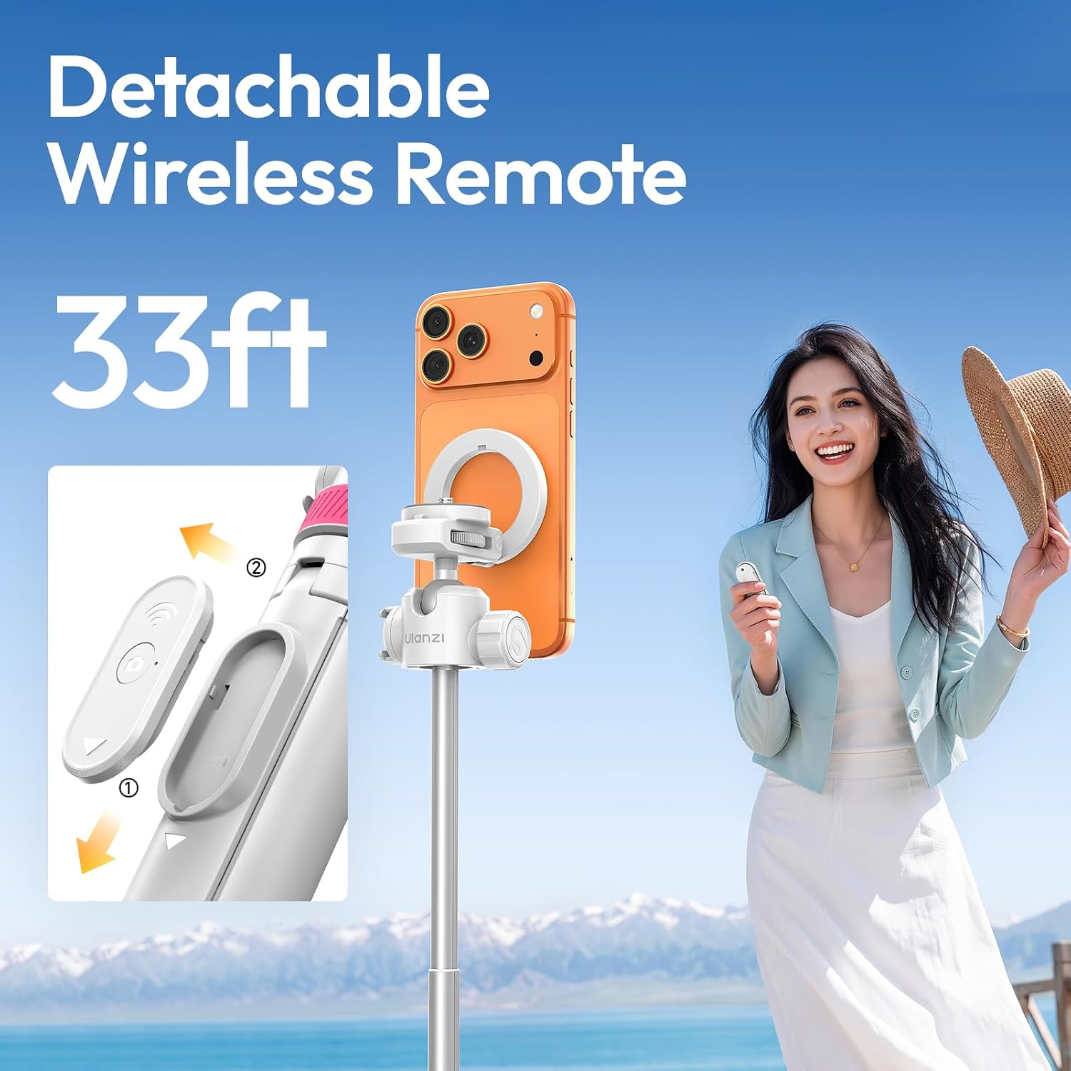  MT44M 2-in-1 Auto Open Magnetic Phone & Camera Tripod with Remote | Magsafe Wireless Extendable Selfie Stick, Ball Head, 1/4" Screw, Cold Shoe Compatible with iPhone Android DJI Osmo Pocket 4/3 thumbnail