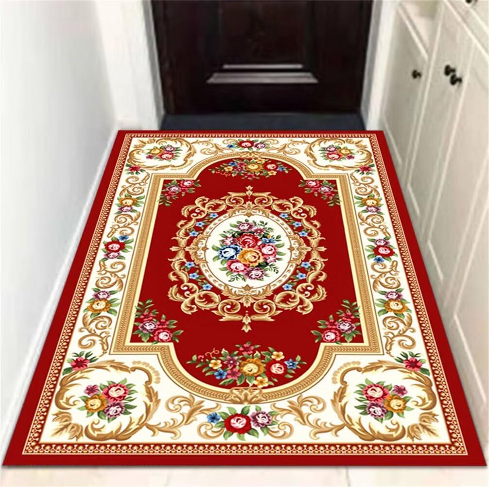 Tapis chambre ado garcon rouge floral pour un bureau confortable