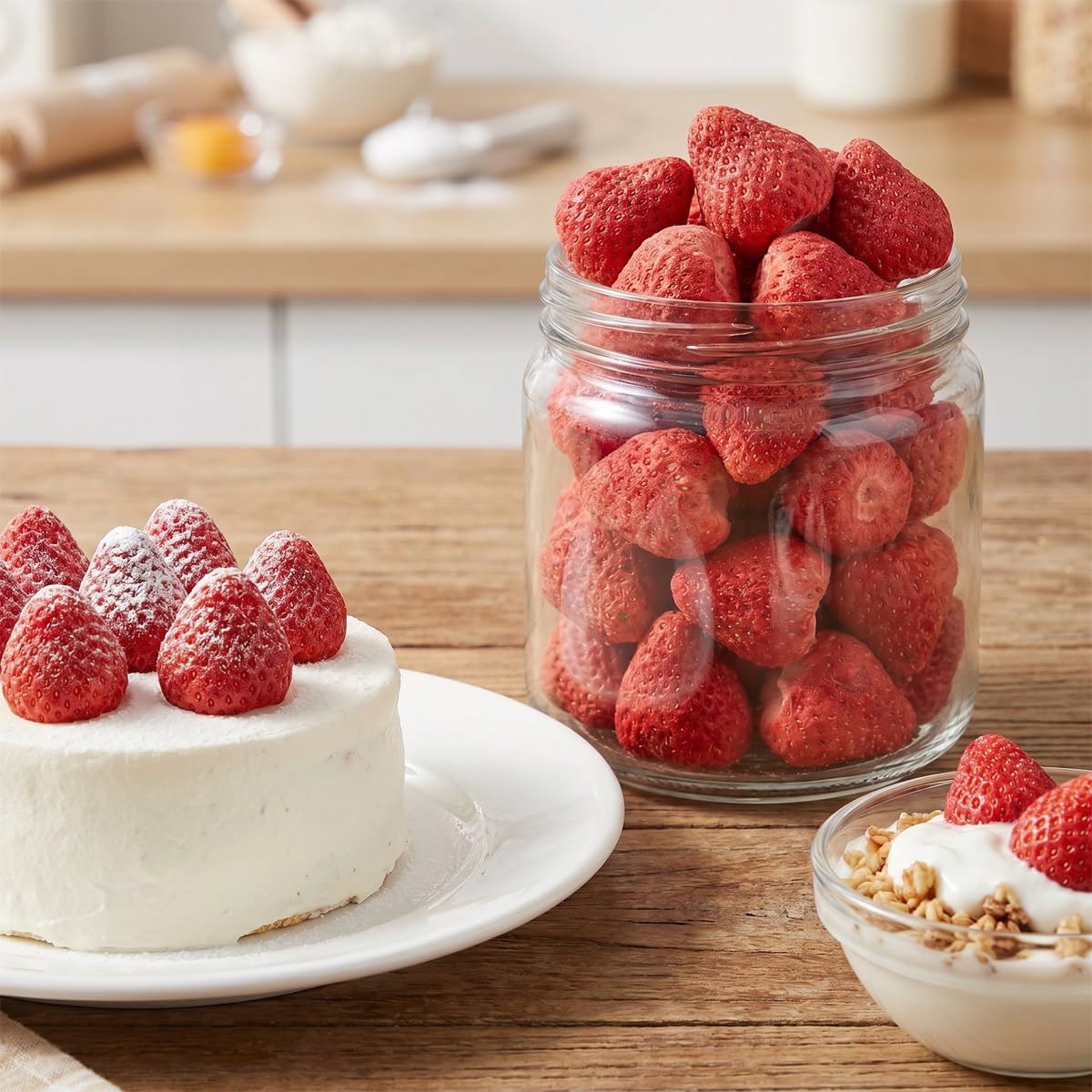 Fresas Enteras Liofilizadas 300g - Fruta Deshidratada Natural Sin Azúcar Añadida Botana Crujiente Para Repostería Yogur