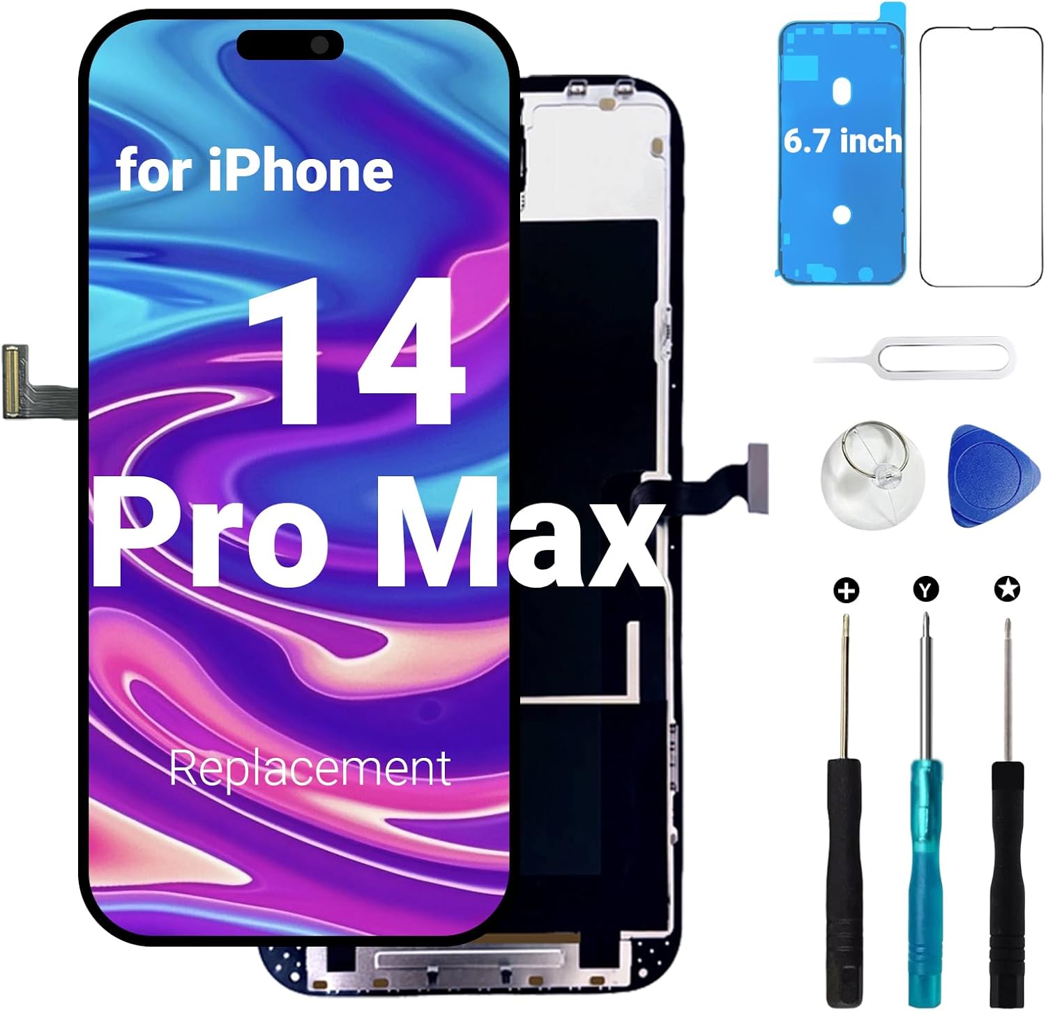 for iPhone 14 Pro Screen Replacement 6.1‘’ LCD in-Cell COF Display with 120Hz Promotion, Touch Digitizer Assembly with Repair Tool Kits,Screen Protector (for Model A2650,A2889,A2890,A2891.A2892