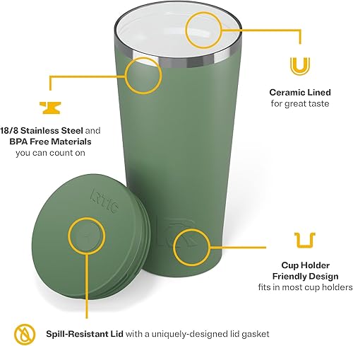 Miniatura 4 de RTIC Vaso diario de 20 onzas con aislamiento, de acero inoxidable, portátil, taza de café de viaje con pajilla, tapa resistente a derrames, sin BPA,