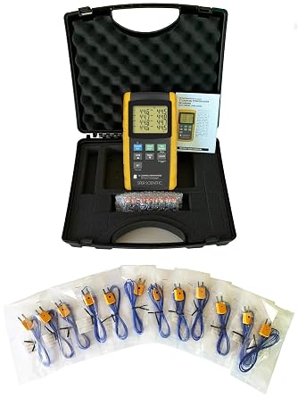 Sper Scientific 12 Channel Digital Thermometer with Datalogger 800099 Multi-Channel Thermocouple Thermometer for J/K/T/E/R/S Types with Large Backlit LCD, Real-Time Data Logger up to 20M Readings
