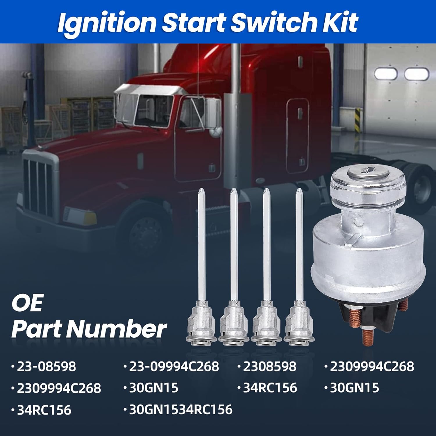 23-08598 Ignition Switch Assembly with 4 Door Lock Cylinders & 4 Keys Fits for Peterbilt 379, 377, 359, 378, 349, 385, 362 Truck, Replace# 23-08598, 23-09994C268, 2308598, 2309994C268