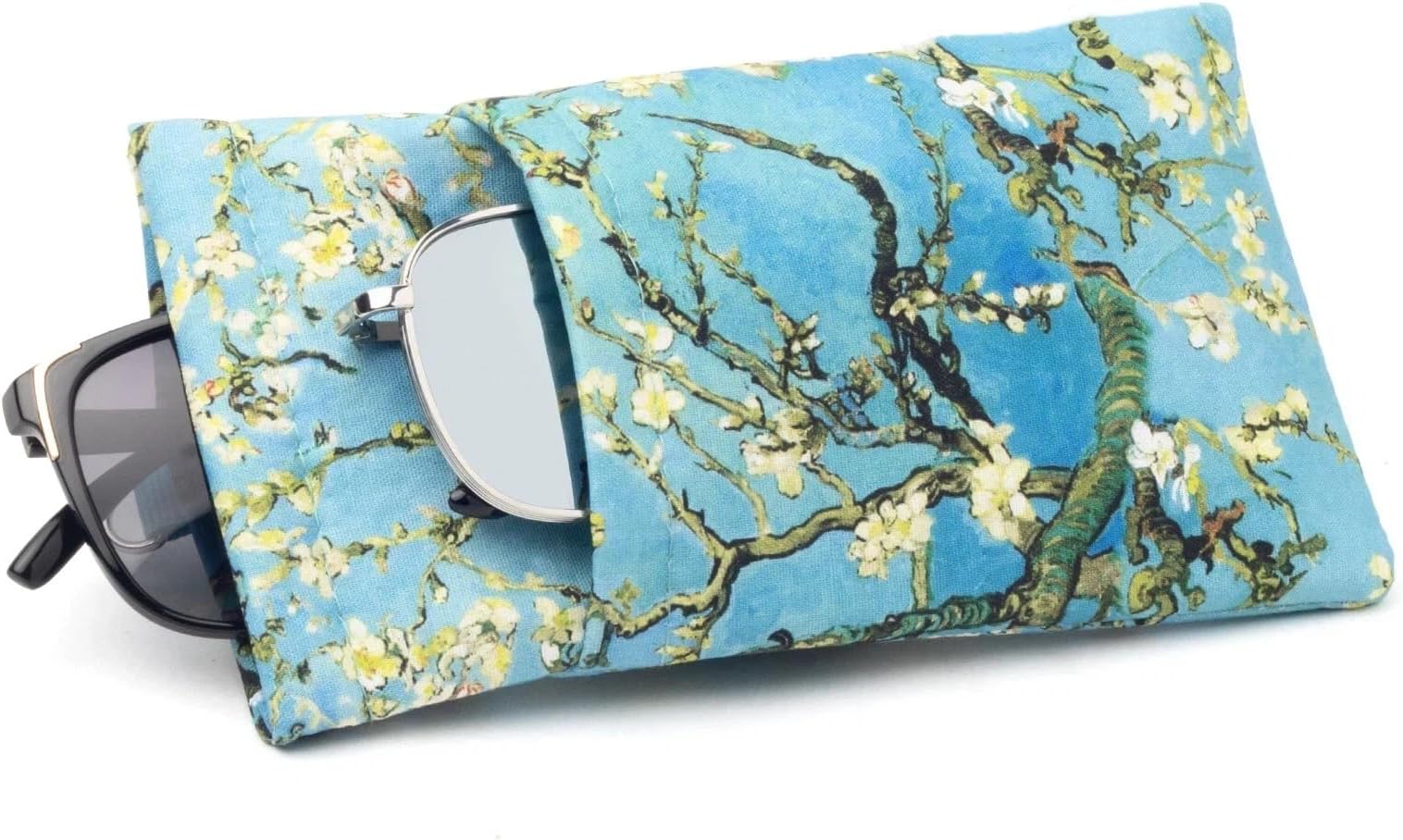 Large Double Eyeglasses Case Squeeze Top Soft Glasses Pouch Microfiber Cell Phone Purse for Women