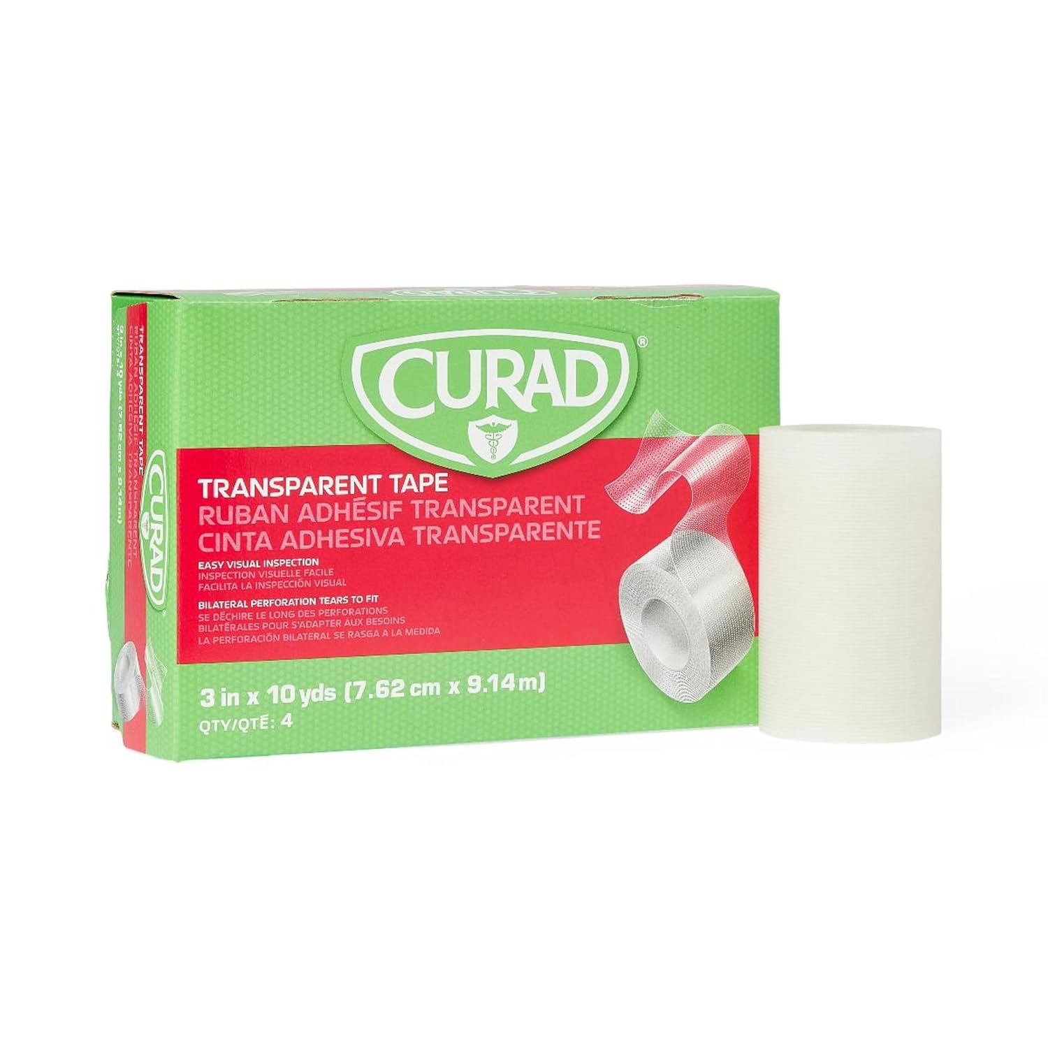 Curad Transparent Adhesive Tape 3" x 10 yds., Hypoallergenic, Box of 4