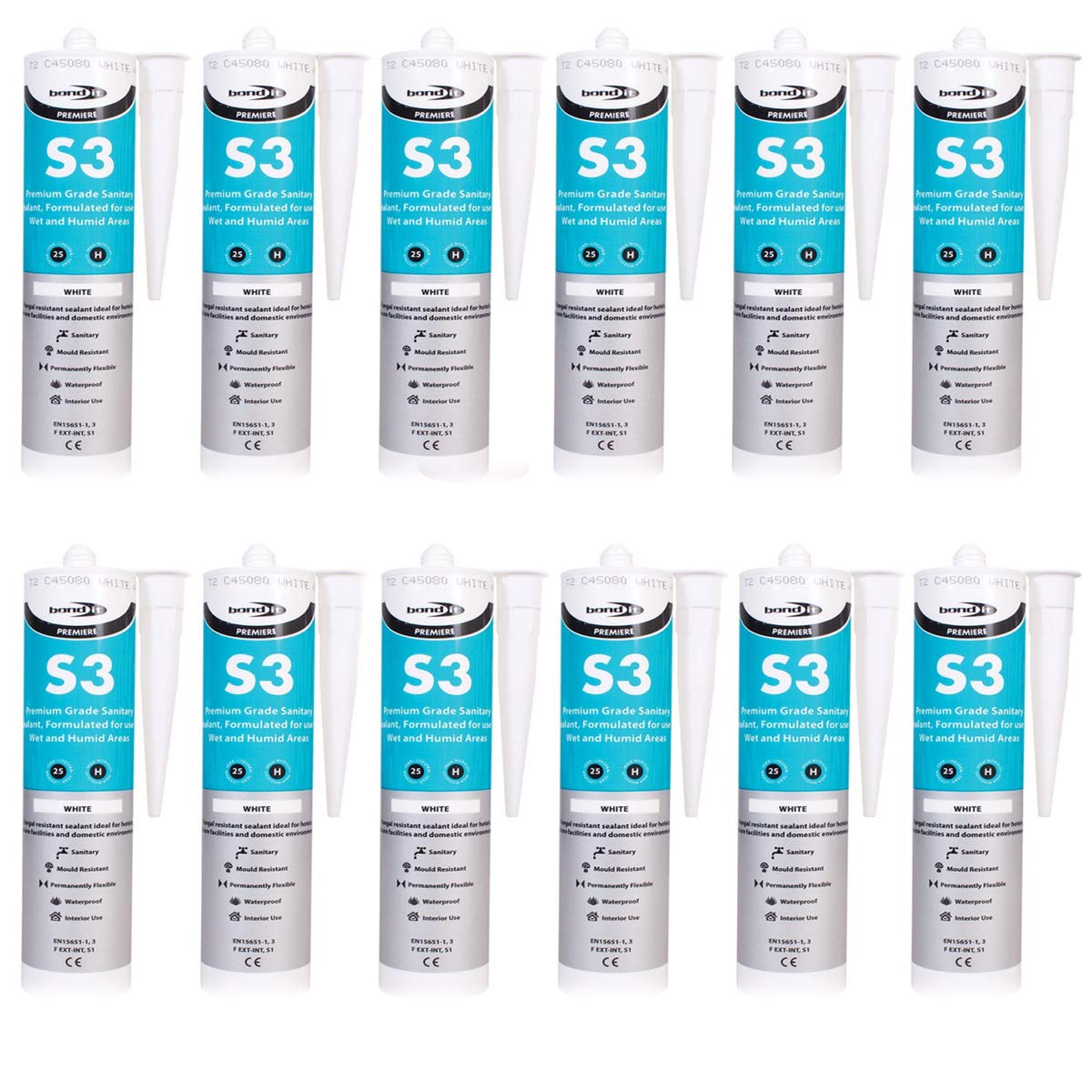 12x S3 White Sanitary Silicone Sealant Bath Sink Shower Anti Mould Fungal