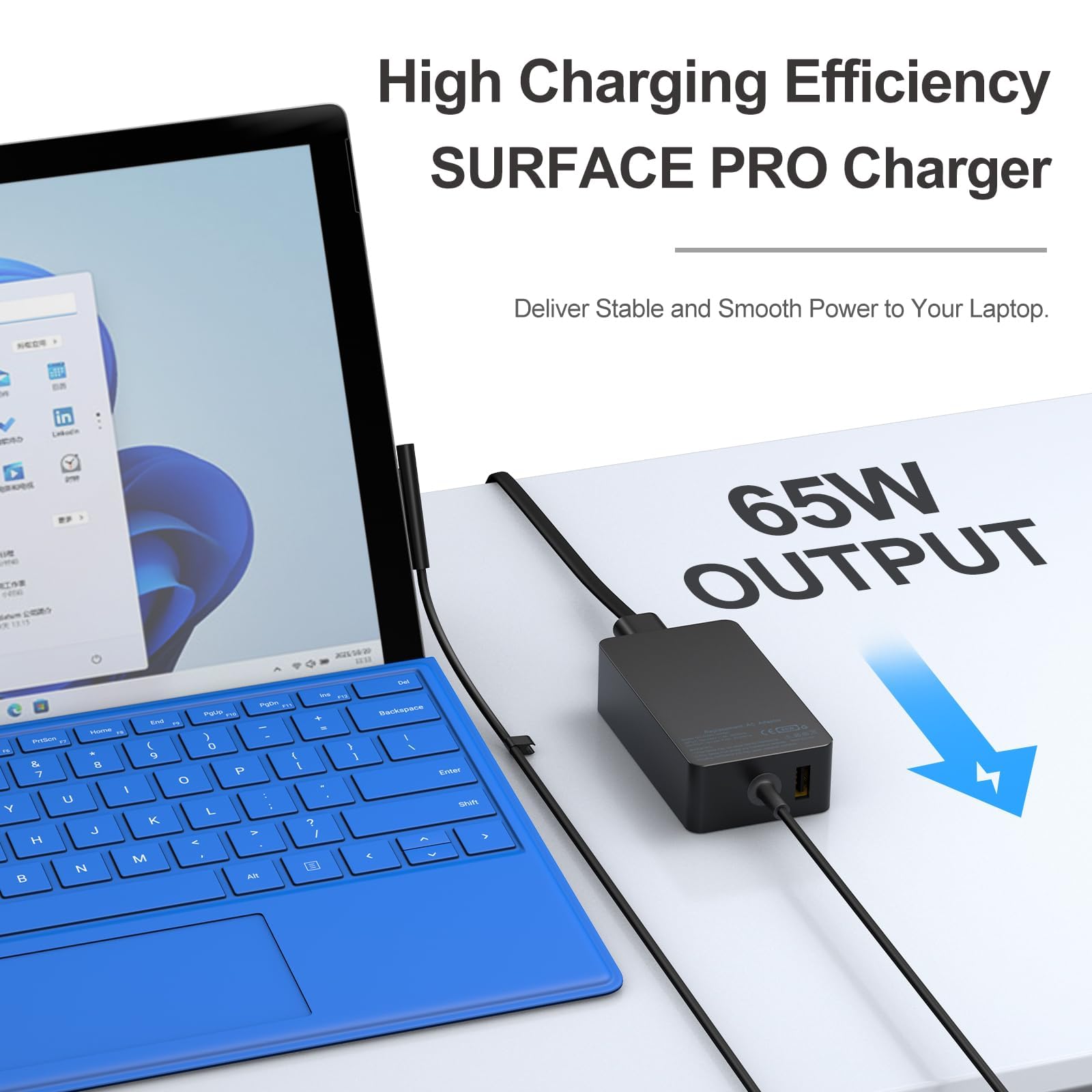 Amazon.com: 65W Surface Pro 筆記型電腦充電器適用於Microsoft