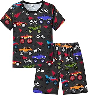 Popshion Little Boys Short Set Pajamas for Boys 100% Cotton Toddler Train Dinosaur Sleepwear Summer Clothes Size 2-7T