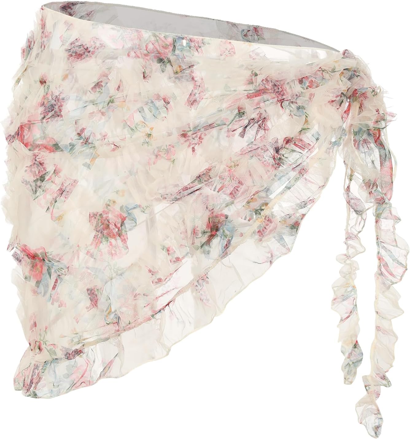 ZAFUL Women's Swimsuit Coverup Floral Wrap Skirts Beach Sheer Bikinis Cover Ups One Size Ruffle Trim Bathing Suit - Image 7