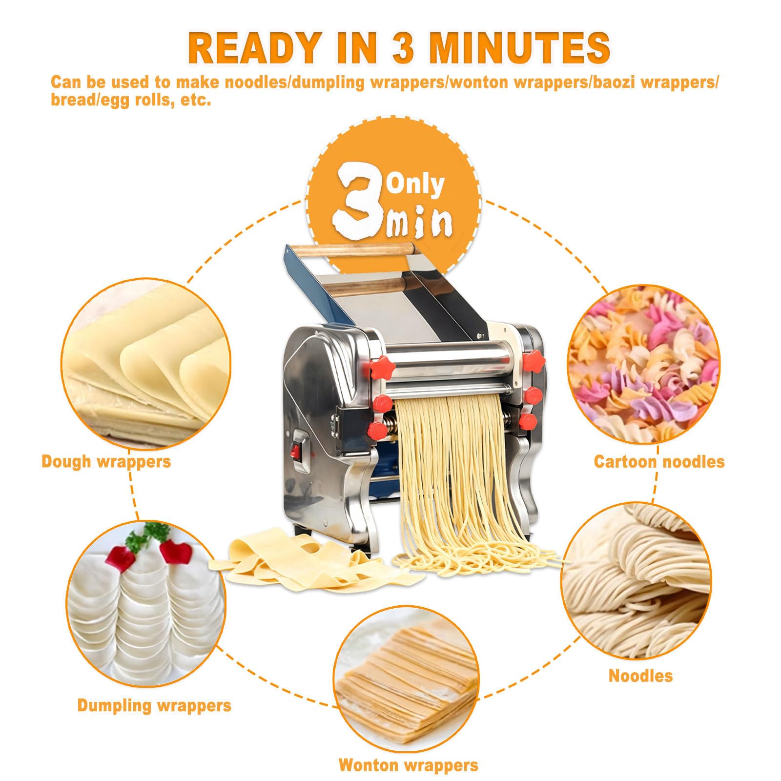 Máquina automática para Hacer Fideos de 550 W - Máquina eléctrica para Hacer Pasta para Uso doméstico y Comercial - Ideal para la preparación de Fideos, Pizza, Pan y Pasta.