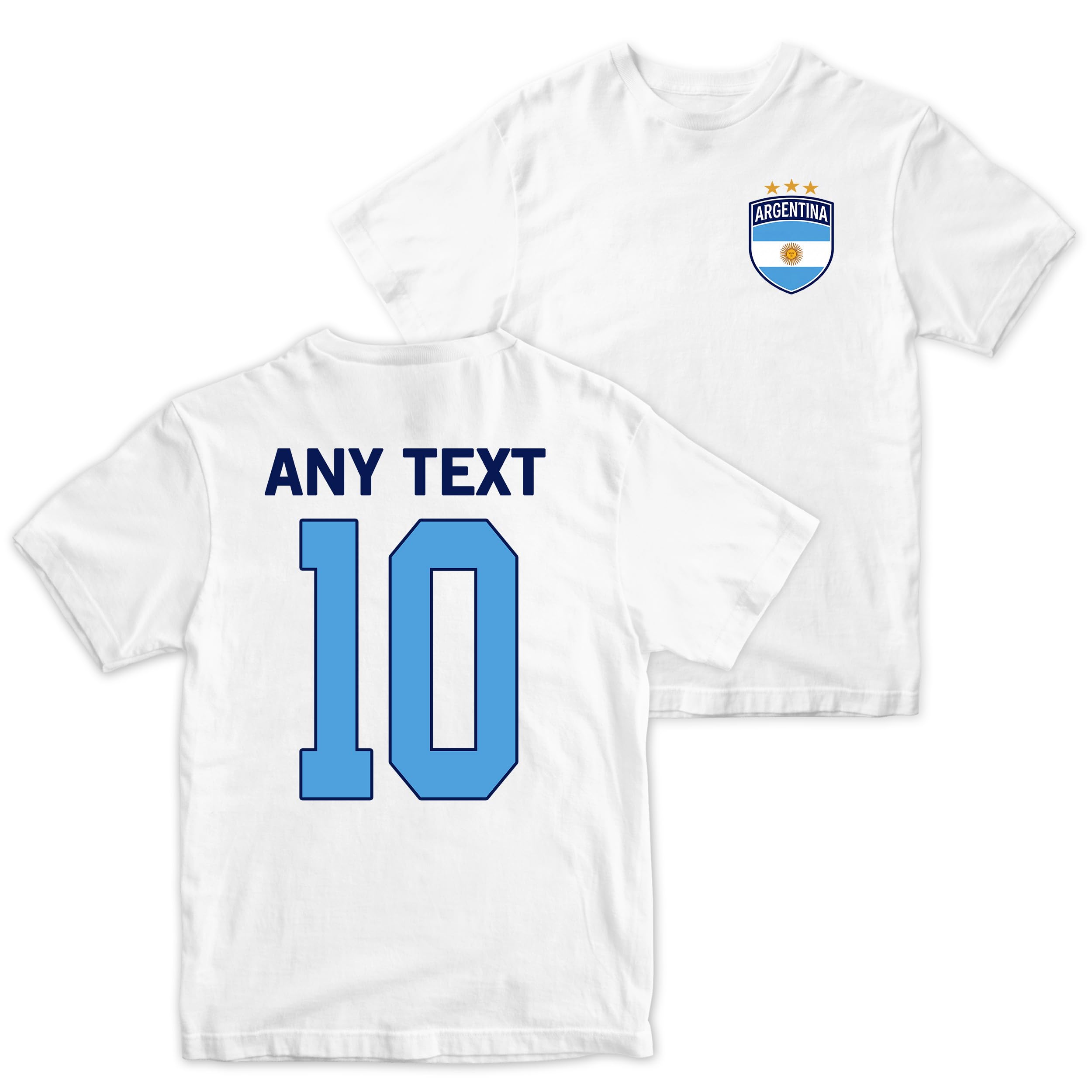 Purple Print House Personalised Argentina 2026 Kids T Shirt - Football Badge Name Number Top - Argentinian Fan Gift Boys Girls, 12-13 Years, White