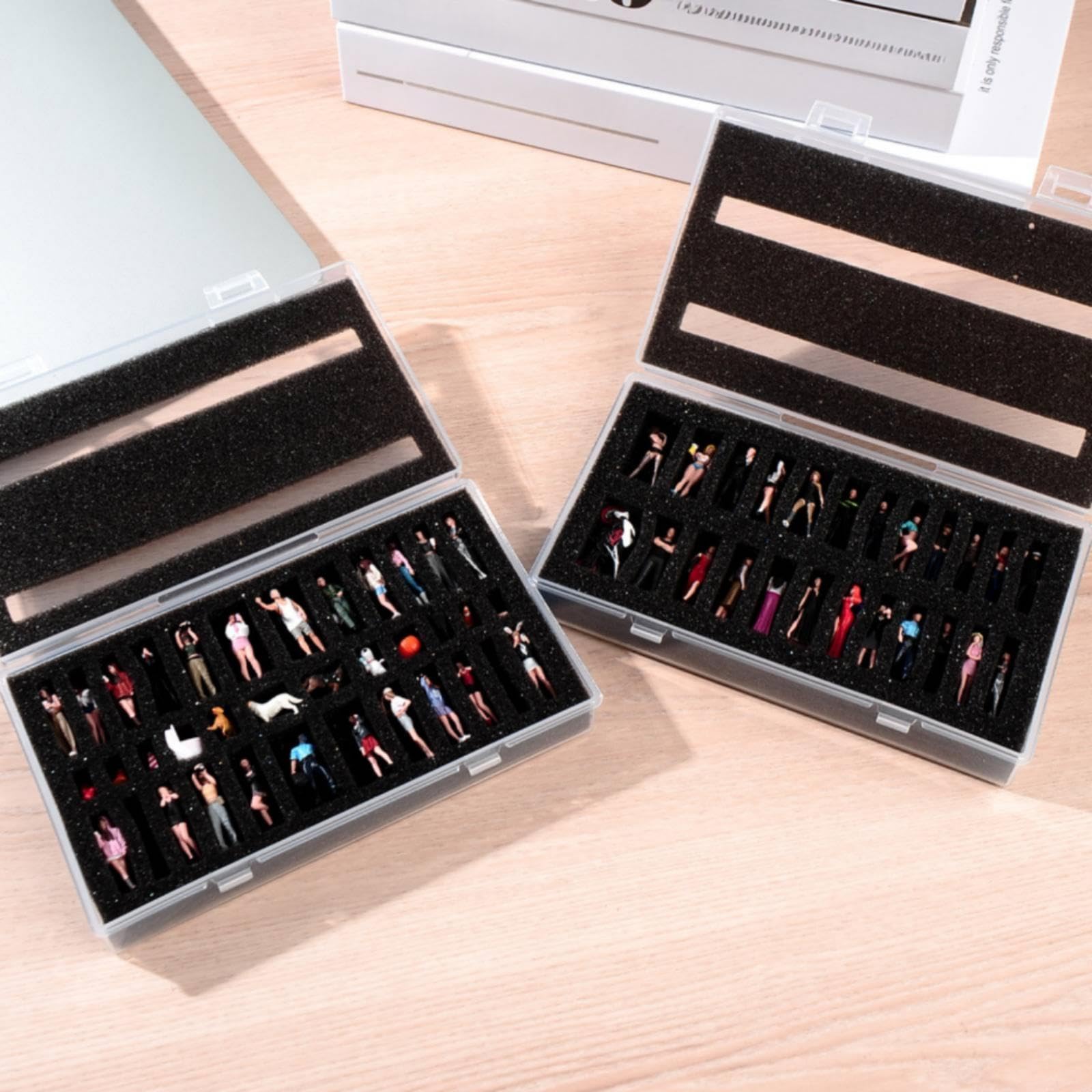 Estuche para 6 Figuras en Miniatura, Organizador con Tapa Abatible Transparente Y Recortes de Espuma Negra para Mantener Las Figuras Delicadas en Posi, 4 Piezas