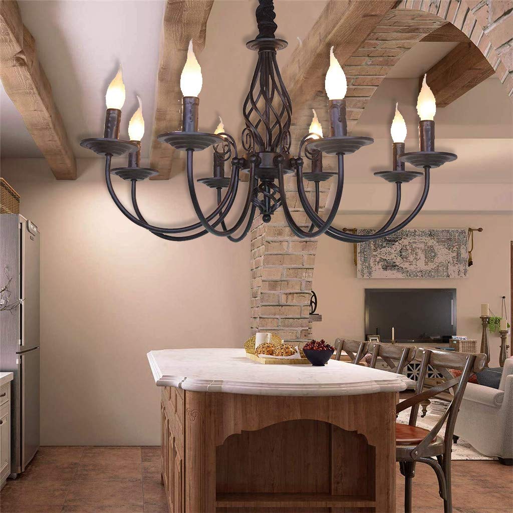 Pendelleuchte Antik Industrie Hängeleuchte Klassische Anhänger Kerze Pendellampe Höhenverstellbar E14 Schmiedeeisen Retro Hängelampe Landhausstil Wohnzimmer Einfach Kronleuchter,Bronze,8heads