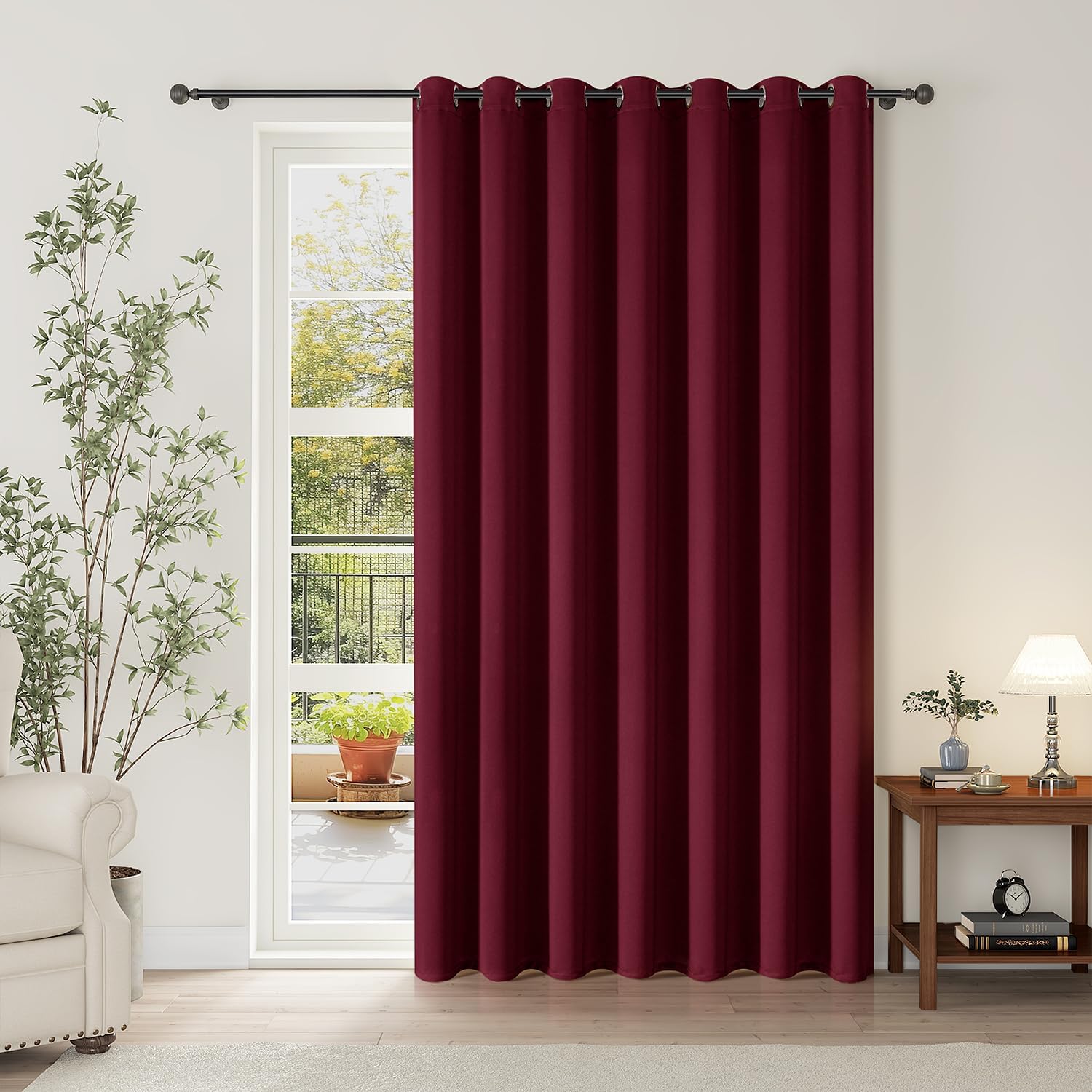 ChrisDowa Room Divider Curtain 108 Inches Long, Wide Blackout Sliding Door Curtain for Bedroom, Room Darkening Privacy Window Curtain for Patio Door (1 Panel Set, Burgundy Red, 100 x 108 Inch)
