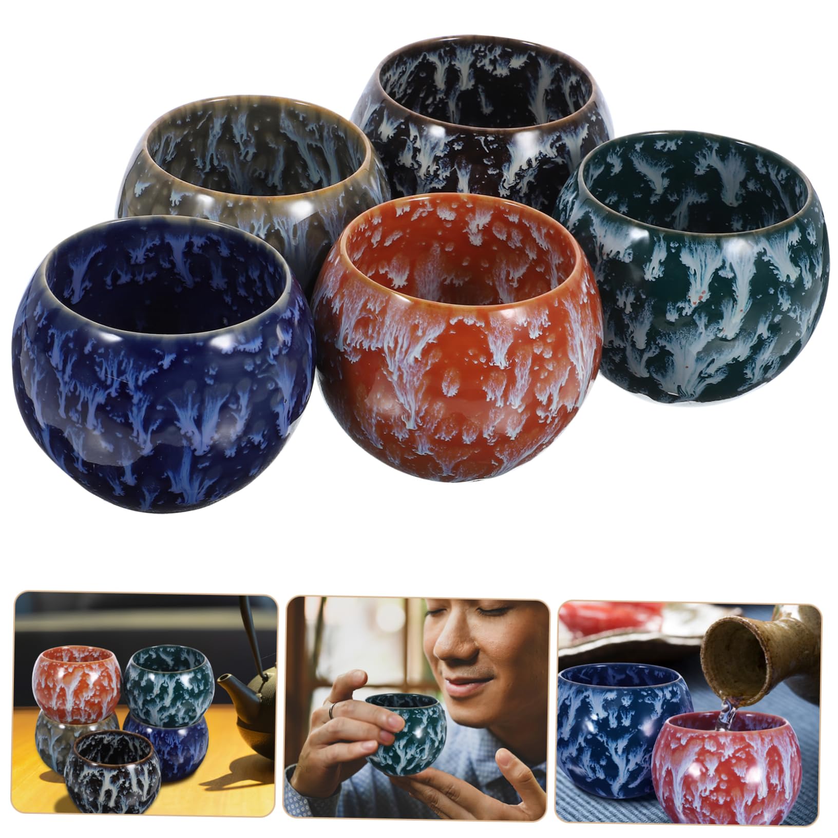 PRETYZOOM Service à Thé en Céramique 5 Pièces Tasses à Thé Classiques et Délicates, Multi-usage pour Maison, Design Simple et Motifs Élégants pour Dégustation