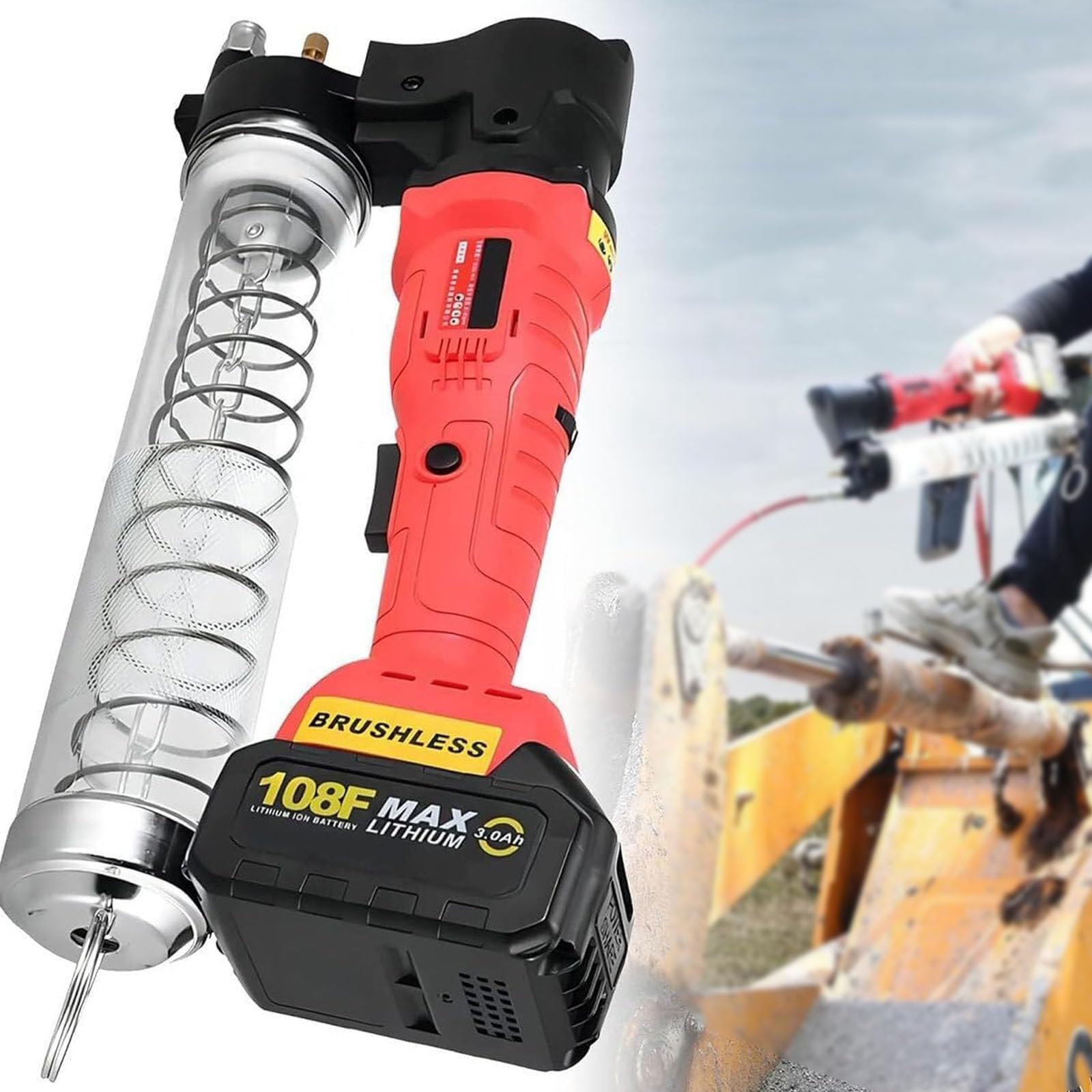Pistola Engrasadora Eléctrica, con Baterías De Litio 2 × 3.0ah Y Estuche De Transporte, Herramienta Engrasadora De Engrase Manual para Agricultura, Ingeniería De Fabricación