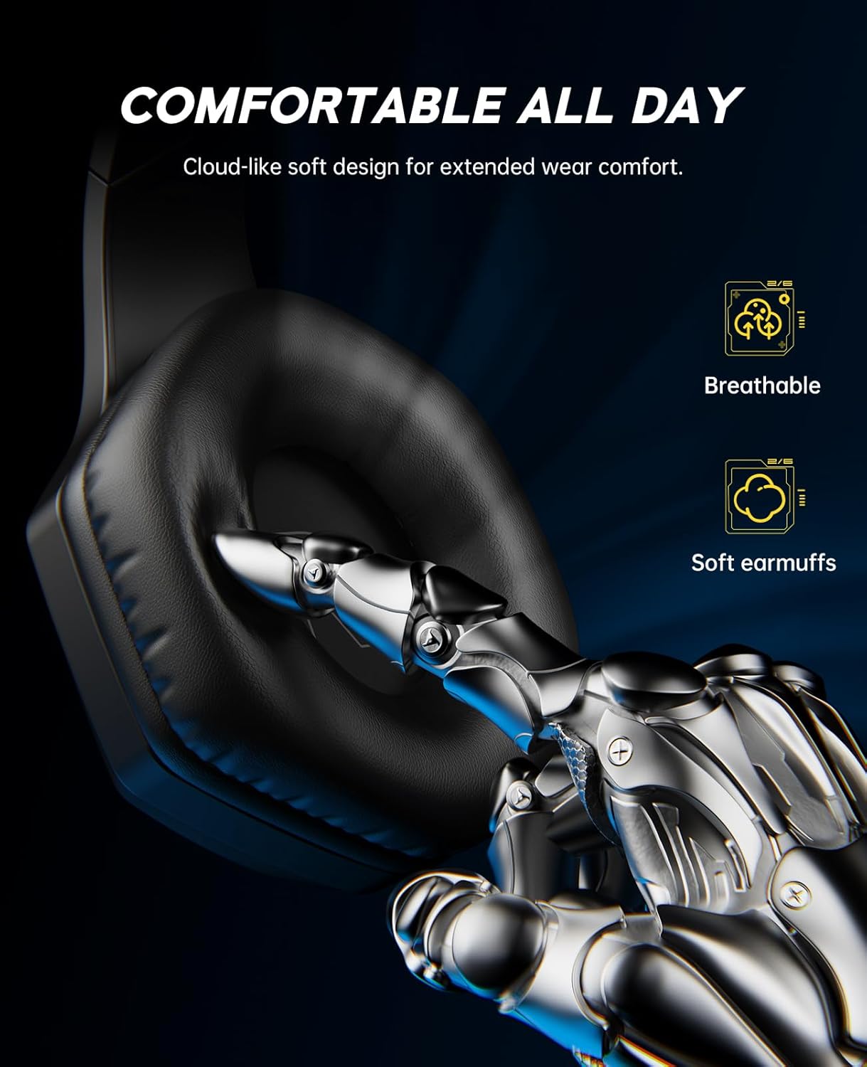 EKSA 2.4GHz Wireless Gaming Headset for PS5,PS4,PC,Switch,Mobile,Mac, Bluetooth Gaming Headphones with ENC Microphone, RGB, 20ms Latency, 120H Battery, 7.1 Surround Sound Headset, 3.5mm Audio Cable - Image 9