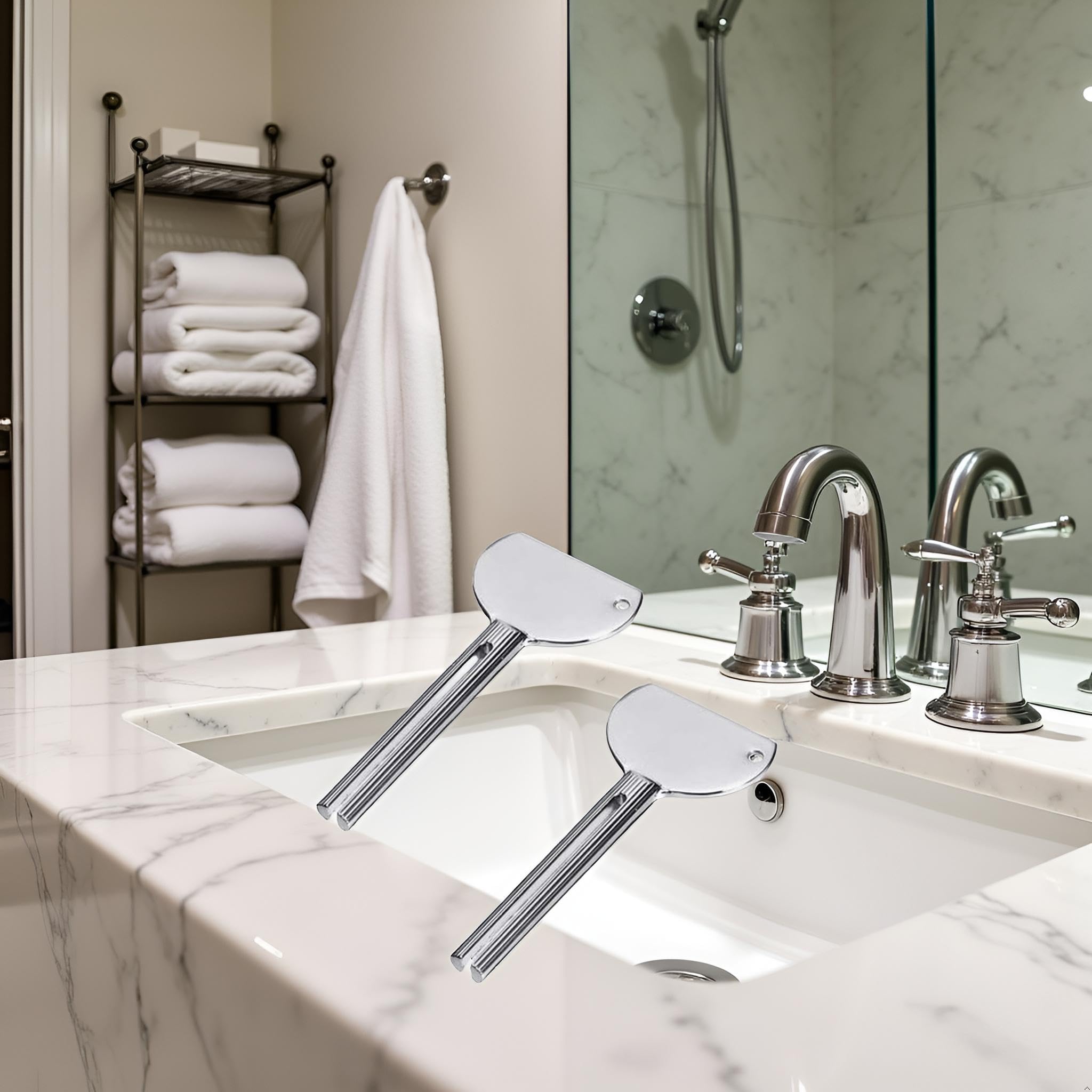 2 llaves exprimidoras de tubo de metal plateado para salón de belleza, seguridad en el baño, ayudas y accesorios