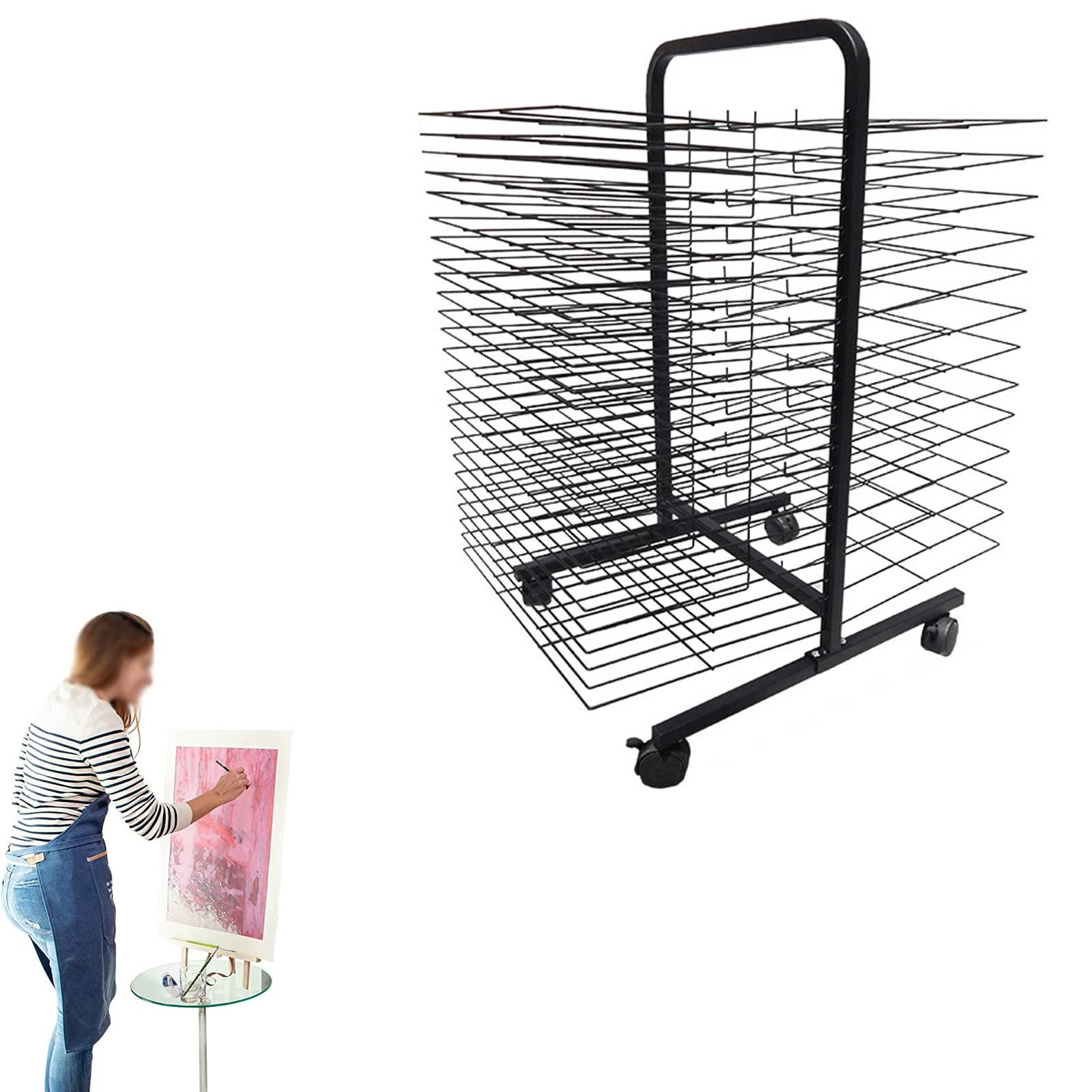 Aioneer Art Drying Rack, Space Saving Rack, Reasonable Layer Spacing Design, Easy Access, Steel Material, Place A3 Artwork/Drawing/Painting, for Studio, Art Class Or Kindergarten