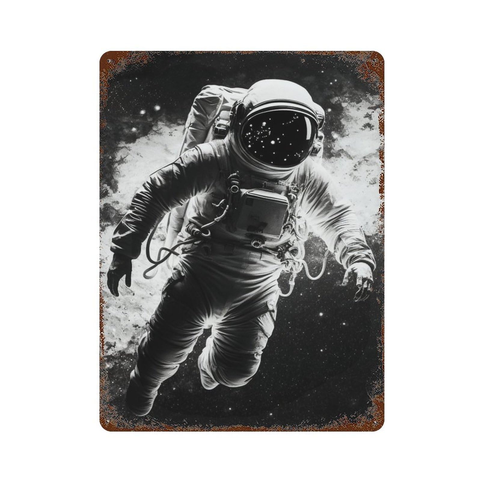 Rust Effect Astronaut Journey Vintage Rust Metal Sign 15.7"x11.8", Classic Wall Plaque for Shed, Workshop And Garage Wall Decor