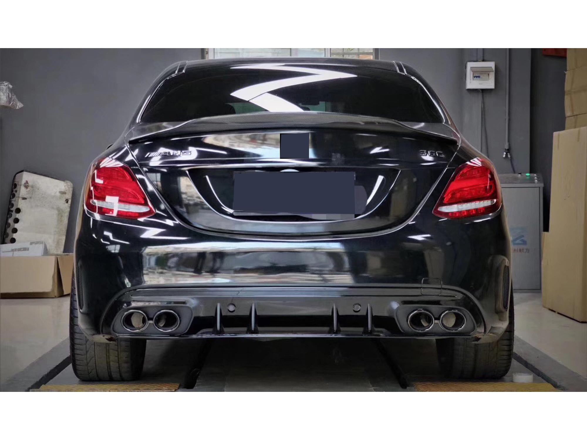 Heckdiffusor Diffusor + Auspuffblenden Schwarz für Mercedes Benz C-Klasse W205 S205 AMG Line Limo Kombi C43 AMG ab 2014 2015 2016 2017
