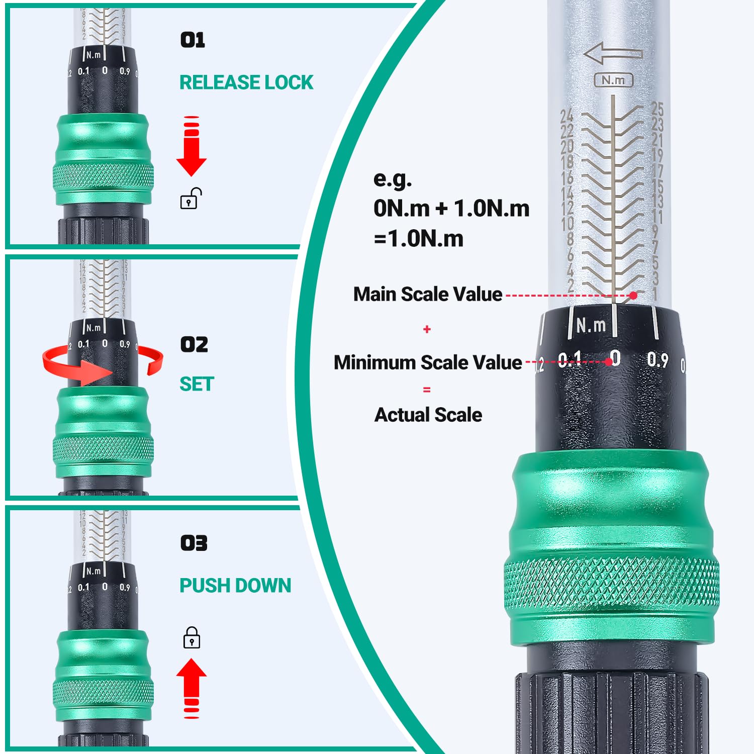 Juego de llaves dinamométricas para bicicleta, 1/4", 1-25 Nm, 45 piezas, carraca de precisión con tuercas y puntas S2 para reparación de bicicletas, montaje y automóviles