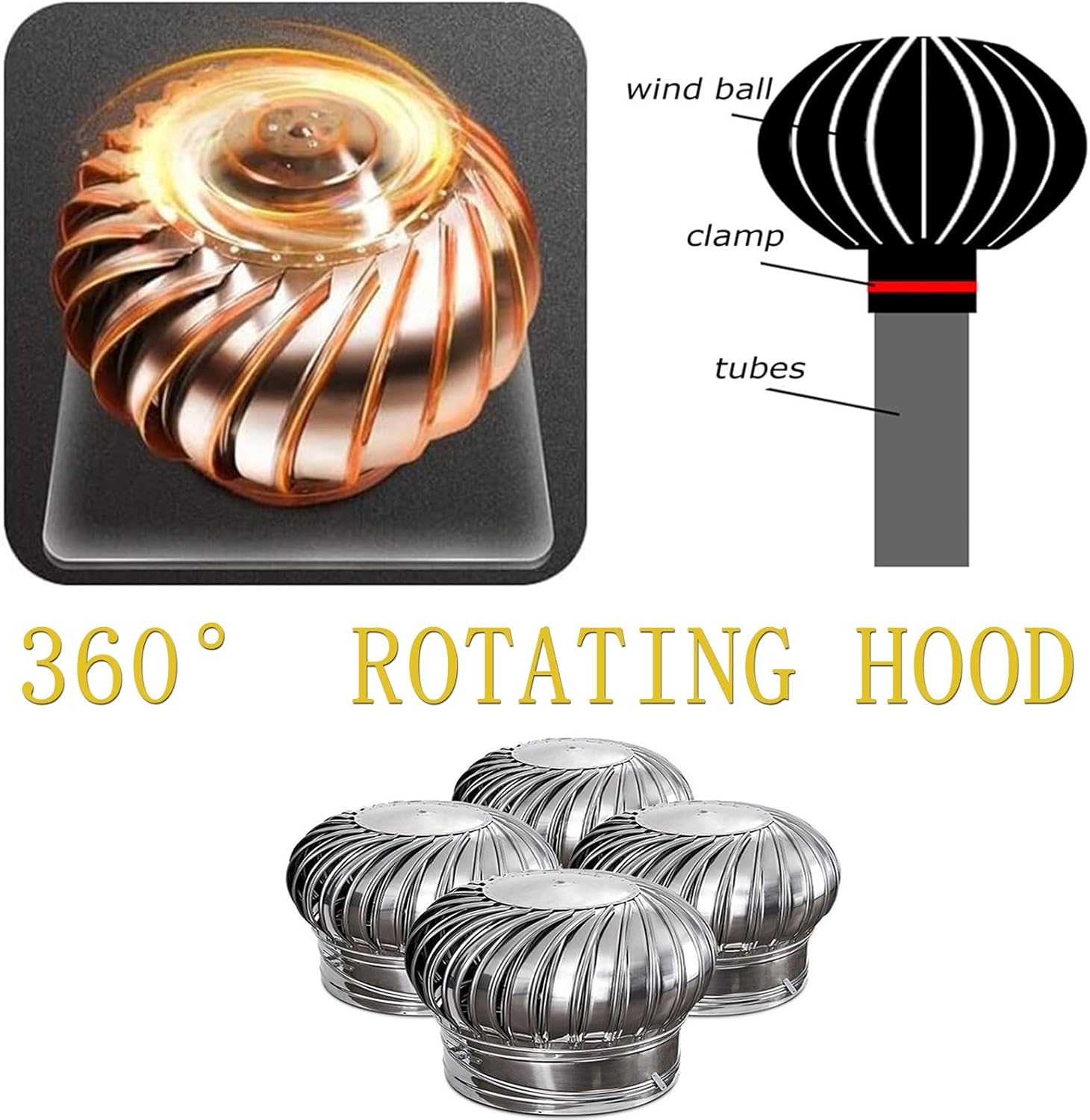 1pcs 12 Inch Stainless Steel Roof Ventilator - Efficient Exhaust Cap for Optimal Airflow and Ventilation(300mm)