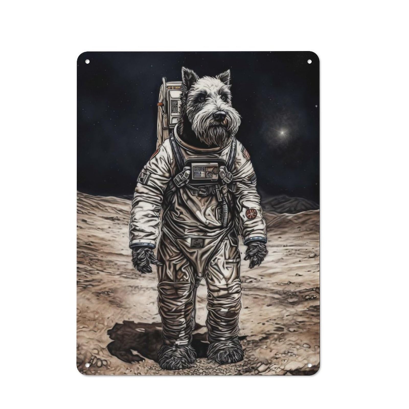 Junmoney Style-21 Retro Schnauzer Astronaut Mars Metal Gift Sign 40X30cm, Small Space Decor For Bedroom, Kitchen, Office Or Living Room