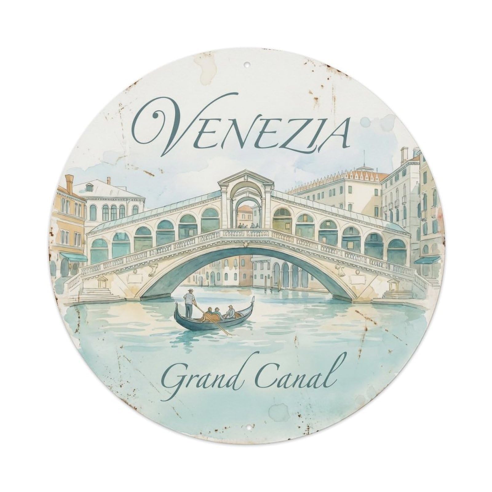 Canal Italia Venezia Tourism Grand Heritage Scenic Landmark Metal Tin Sign Plaque Wall Decor for Cafe, Man Cave, Club Bar, Office, Home Garden Round Metal Poster 8x8Inch