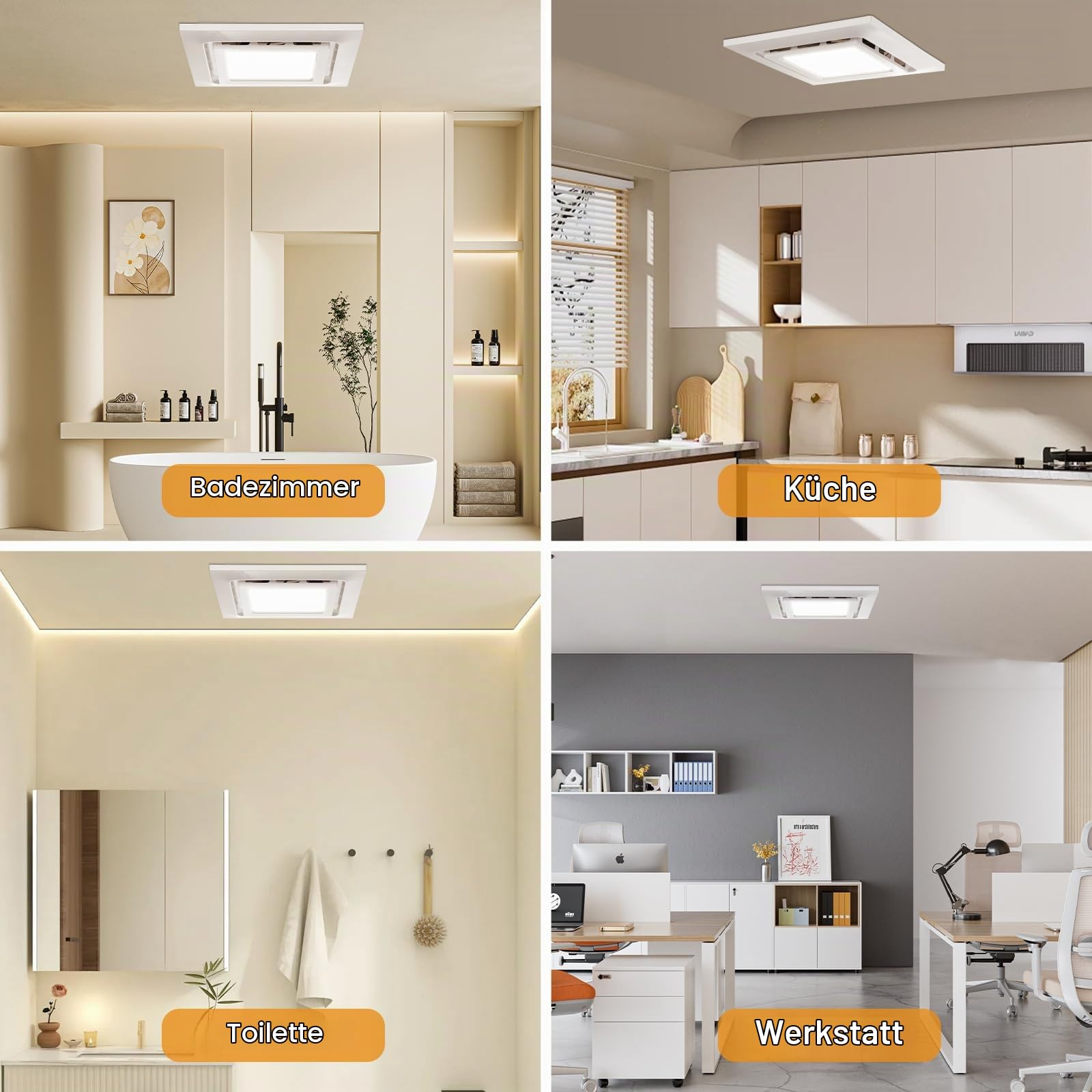 Abluftventilator für Badezimmer 210mm Badlüfter mit LED Licht 8.3IN, 130 CFM, ultra-leiser 1,0-Sone-Abluftventilator mit 1500 lm, 6000 K Licht
