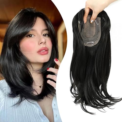 Ms Taj Toppers de pelo de 14 pulgadas de largo en capas para mujer, pelucas de cabello sintético para mujeres con cabello delgado, pelucas de fibra