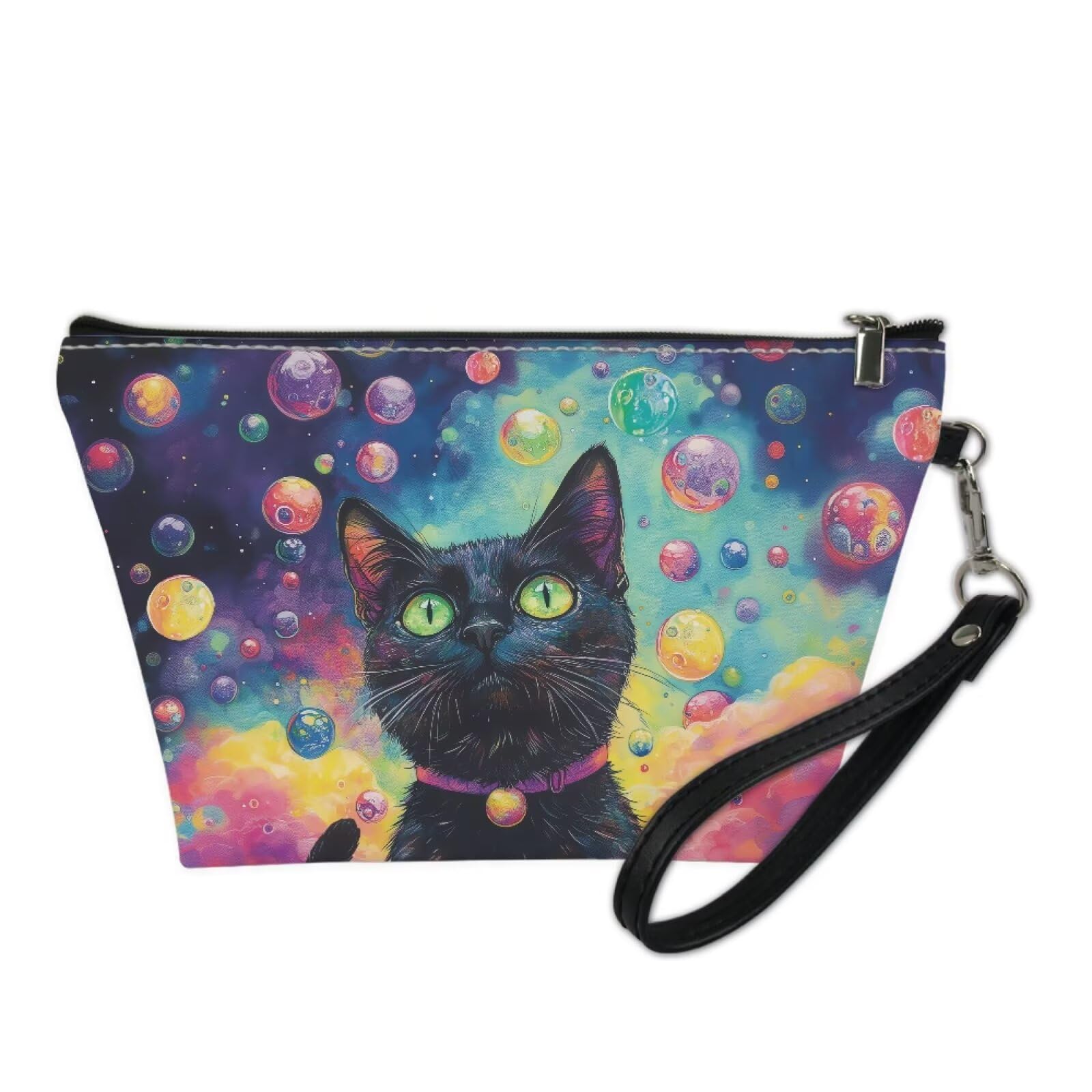 Jeiento Galaxy Planet Black Cat Cosmetic Bag Pencil Bag Travel Portable Hanging Toiletry Travel Bags for Women Girl - Image 2