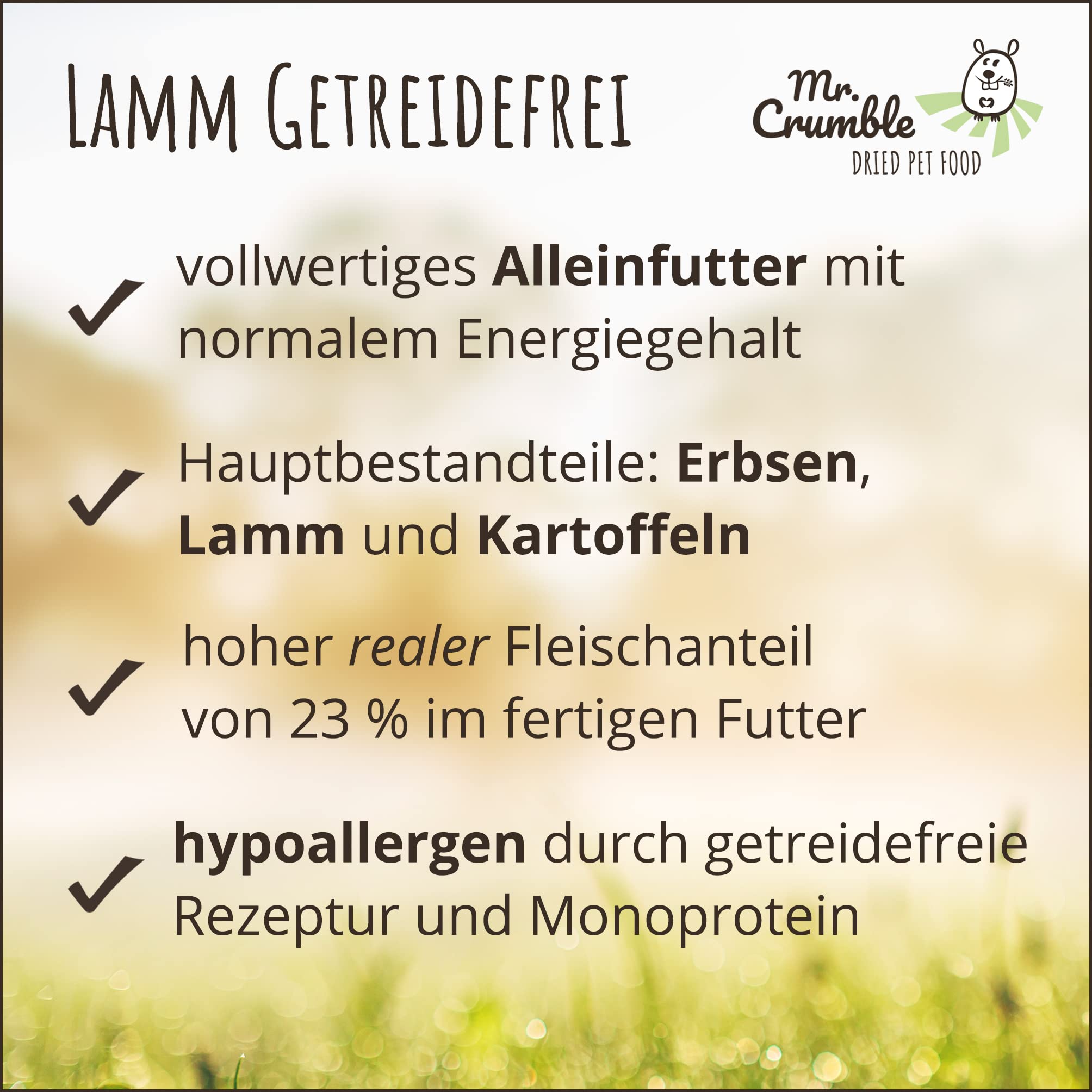 Mr. Crumble Dried Pet Food Hundefutter trocken getreidefrei mit Lamm hypoallergen 15 kg