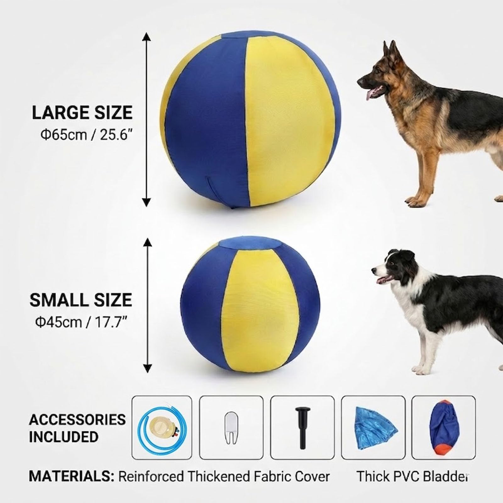 Generisch Verbesserter Treibball für Hunde Bissfest, Riesen Hundeball und Herding Ball Hund, Interaktives Hundespielzeug für Draußen (Yellow Without Strap,Small)