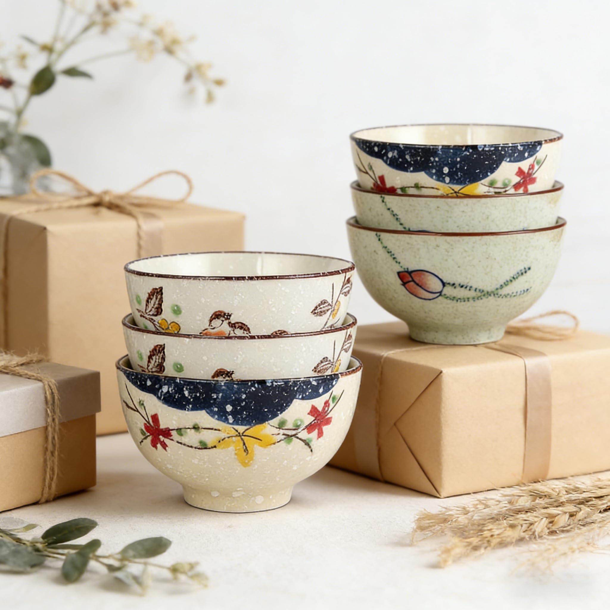 clothmile 4.5 Inch Japanese Retro Rice Bowls Set of 6 Japanese