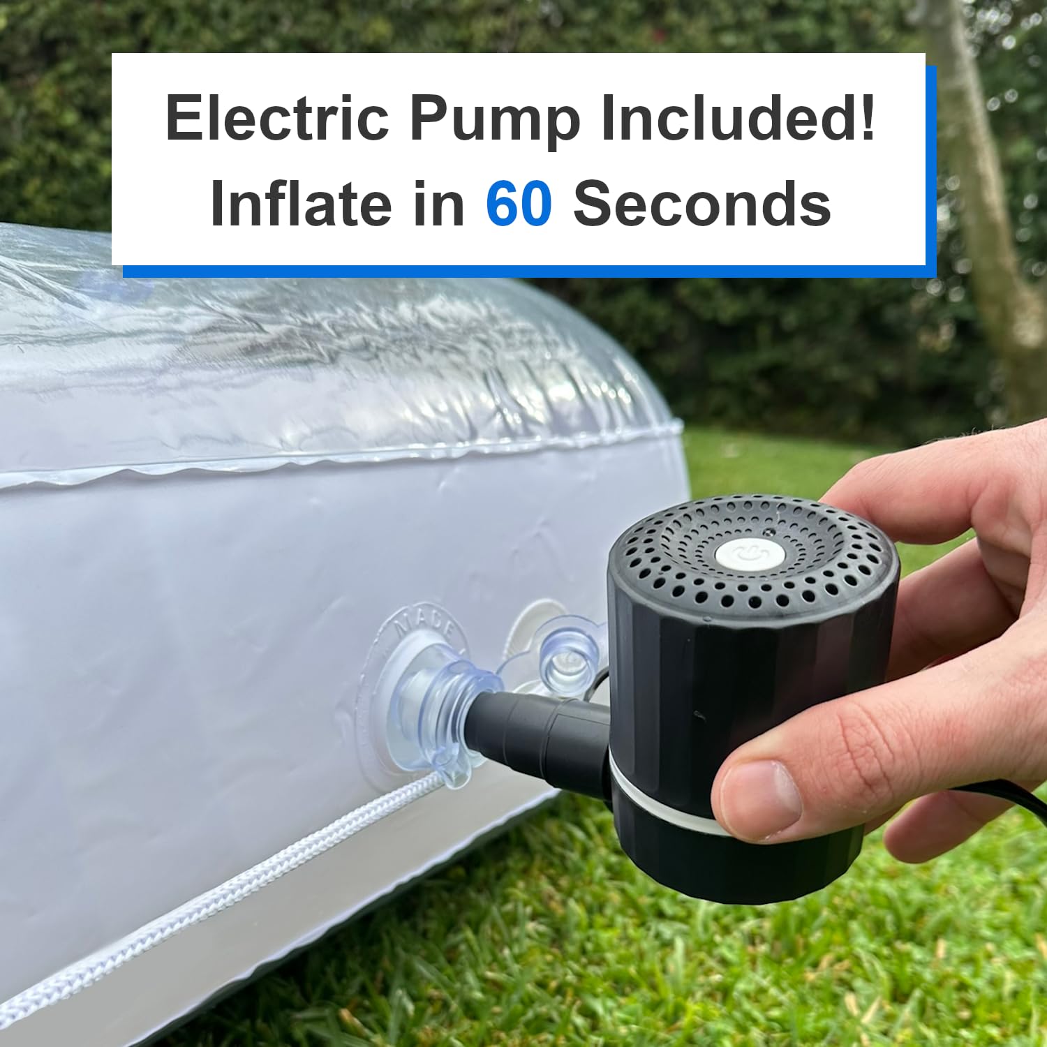 Inflatable Tanning Pool Lounger Float w/Reflective Base (Electric Pump Included) 85” x 58” - Sun Bathing Sun Tanning in Pool or Backyard: White (W/ Reflective Base)