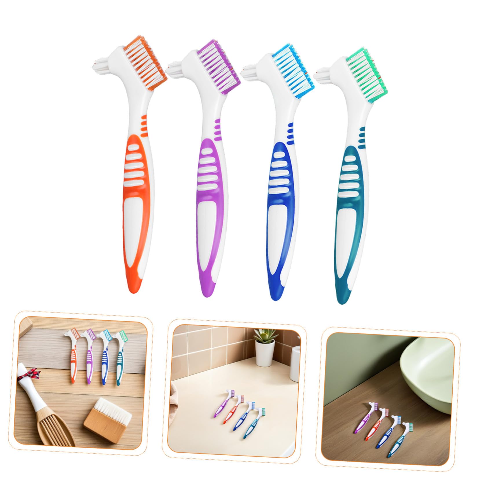 FRCOLOR 12pezzi Spazzolino per Dentiere Doppia Faccia Strumento per Pulizia delle Protesi Dentarie da Design Portatile e Antiscivolo per Anziani e Uso Quotidiano
