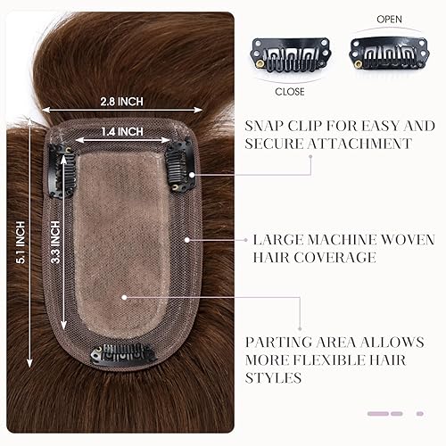 Vista 70 de Hairro Toppers de cabello humano con flequillo, cubierta 3D de 360° con base de 2.8 x 5.1 pulgadas, clips en extensiones 100% reales para mujeres